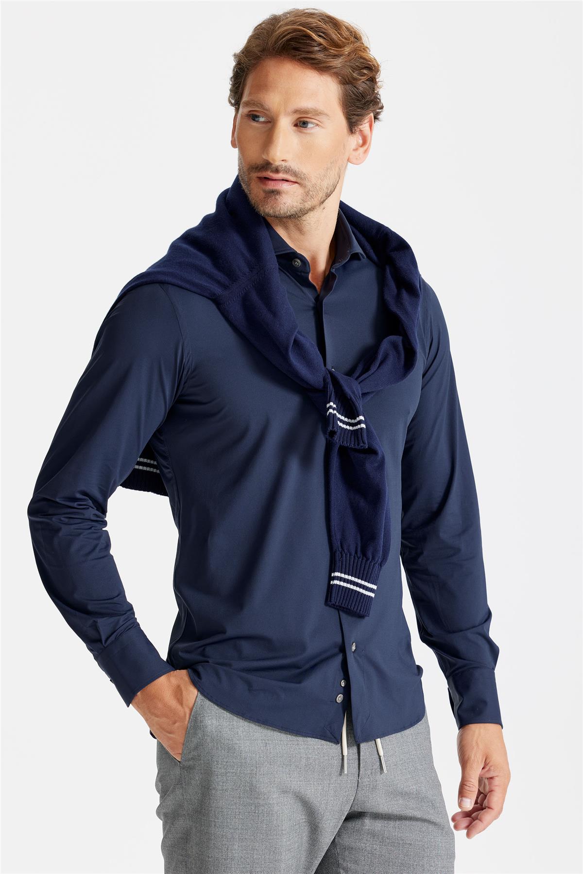 Lacivert Teknik Kumaş Gömlek