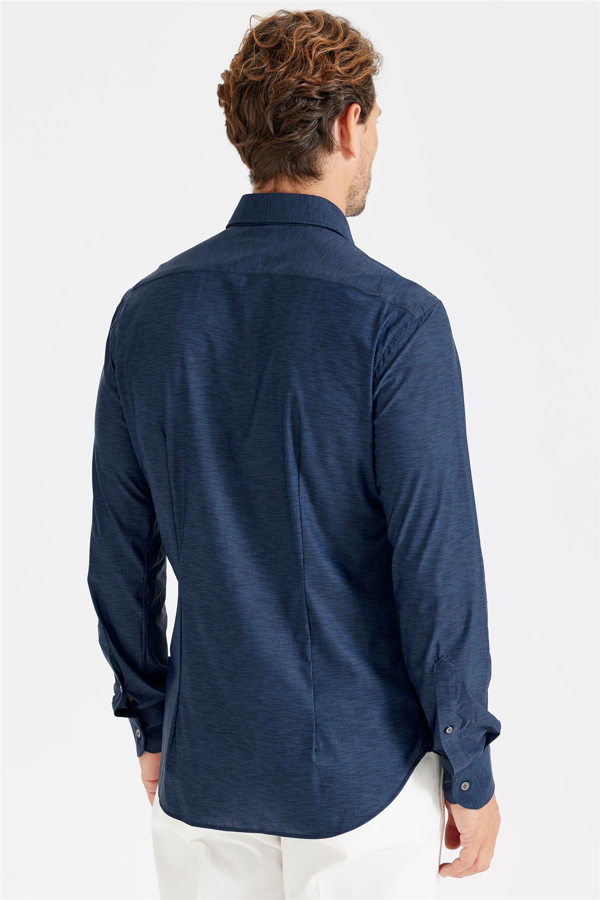 Lacivert Teknik Kumaş Gömlek