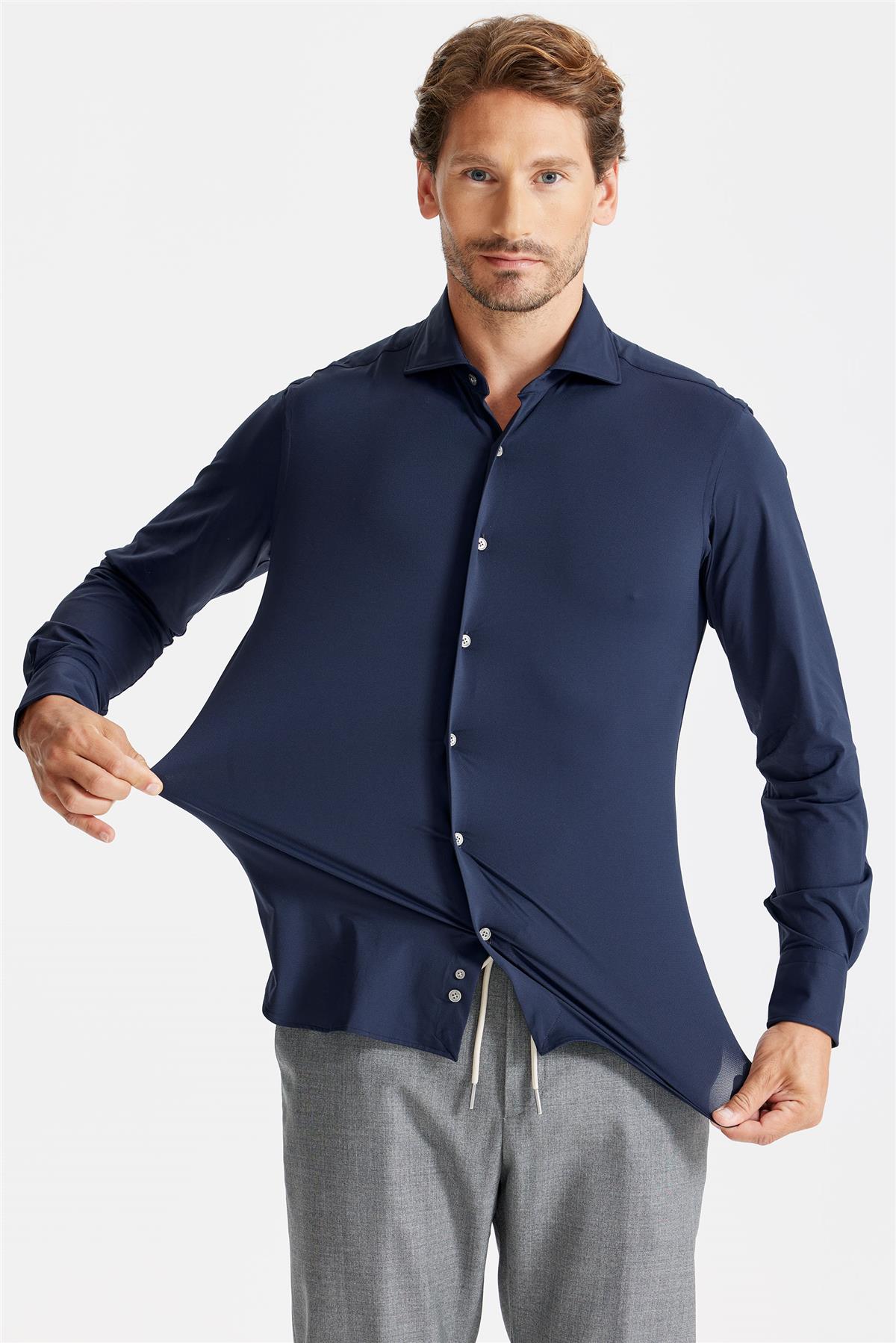 Lacivert Teknik Kumaş Gömlek
