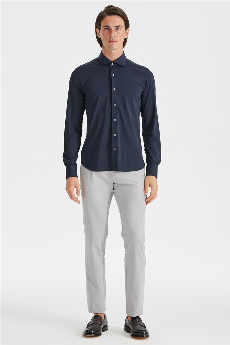 Lacivert Teknik Kumaş Gömlek