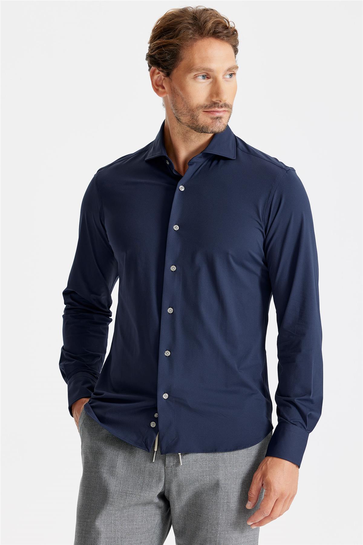 Lacivert Teknik Kumaş Gömlek