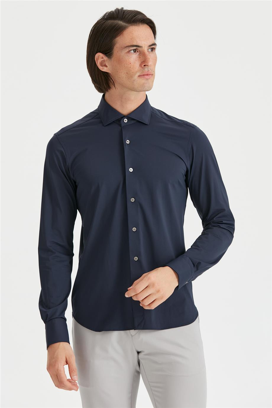 Lacivert Teknik Kumaş Gömlek