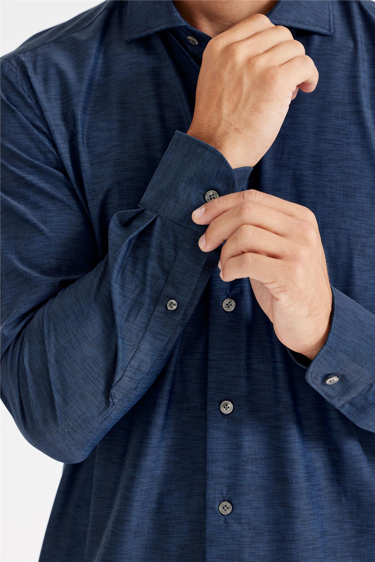 Lacivert Teknik Kumaş Gömlek