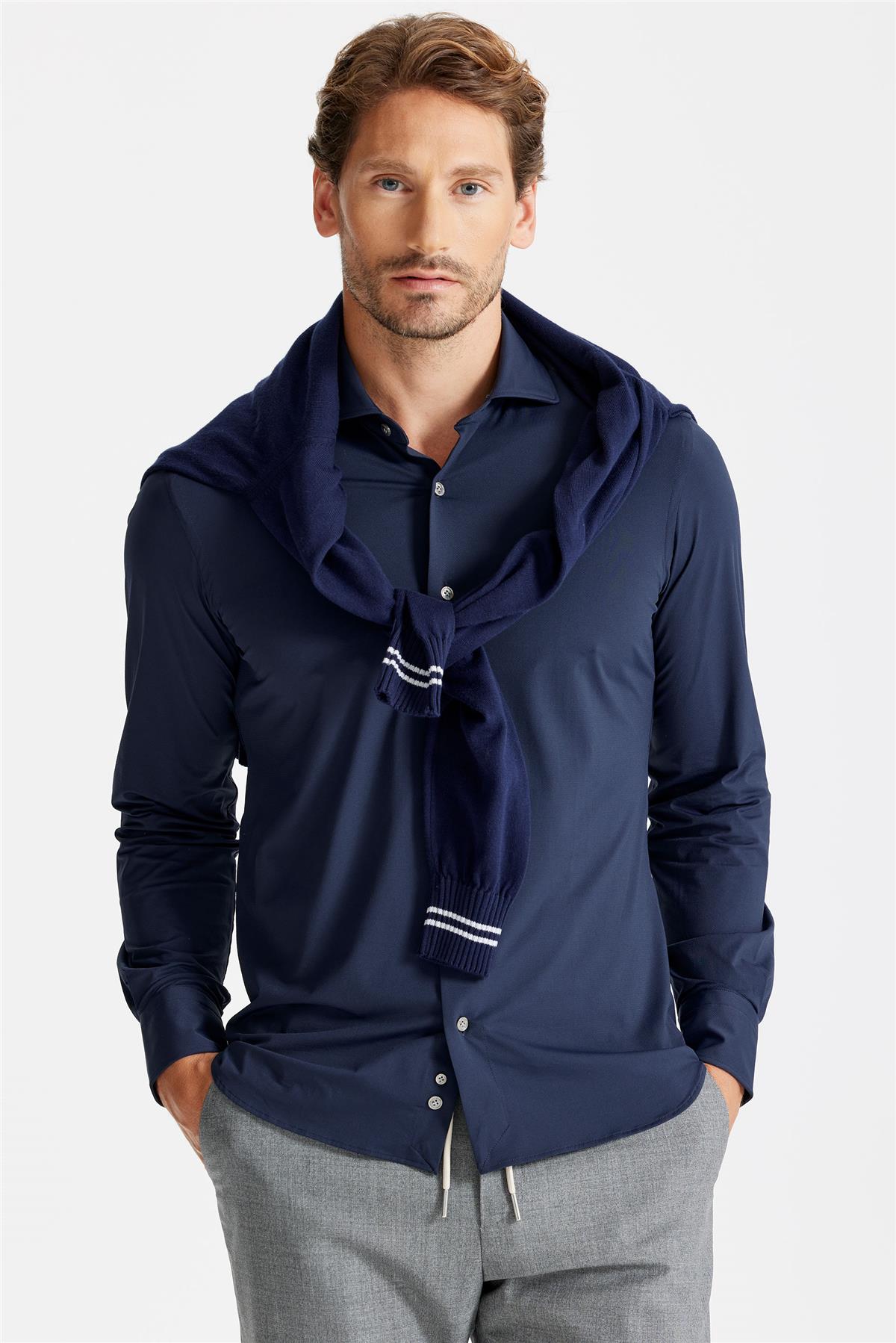 Lacivert Teknik Kumaş Gömlek