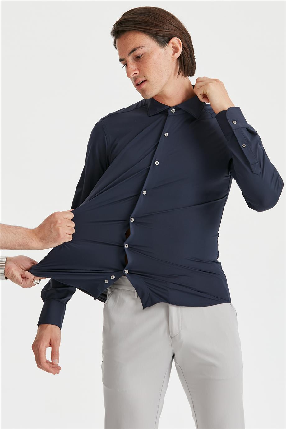 Lacivert Teknik Kumaş Gömlek