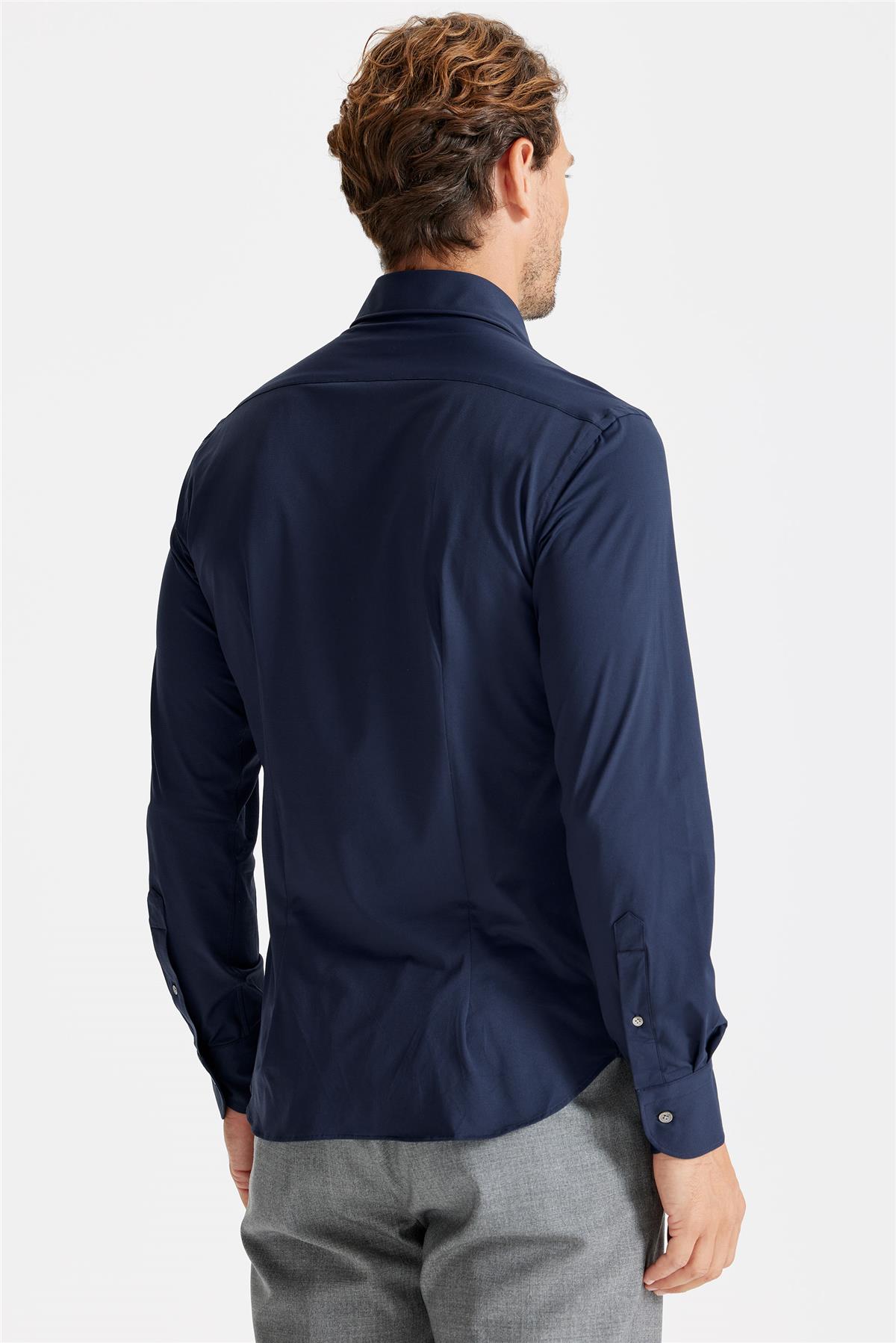 Lacivert Teknik Kumaş Gömlek