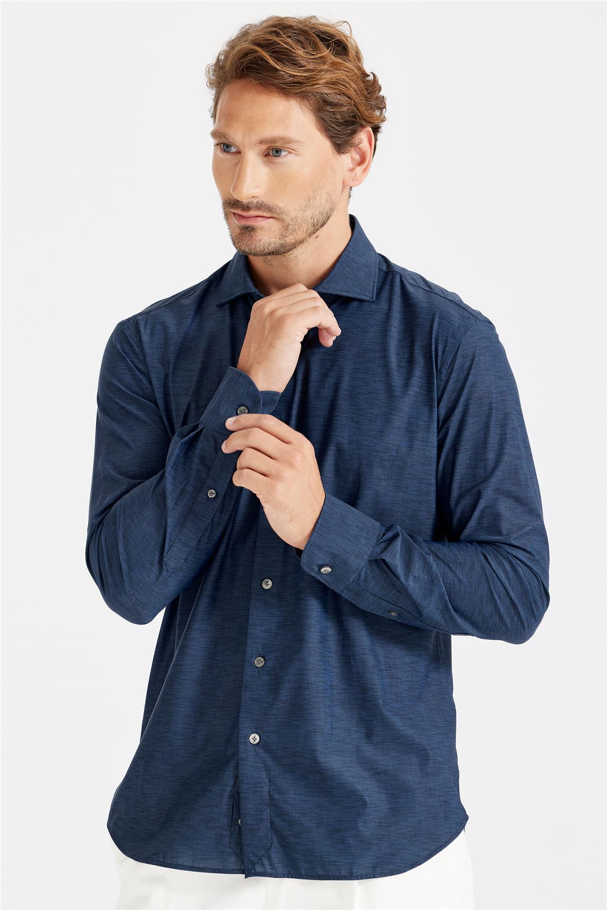 Lacivert Teknik Kumaş Gömlek