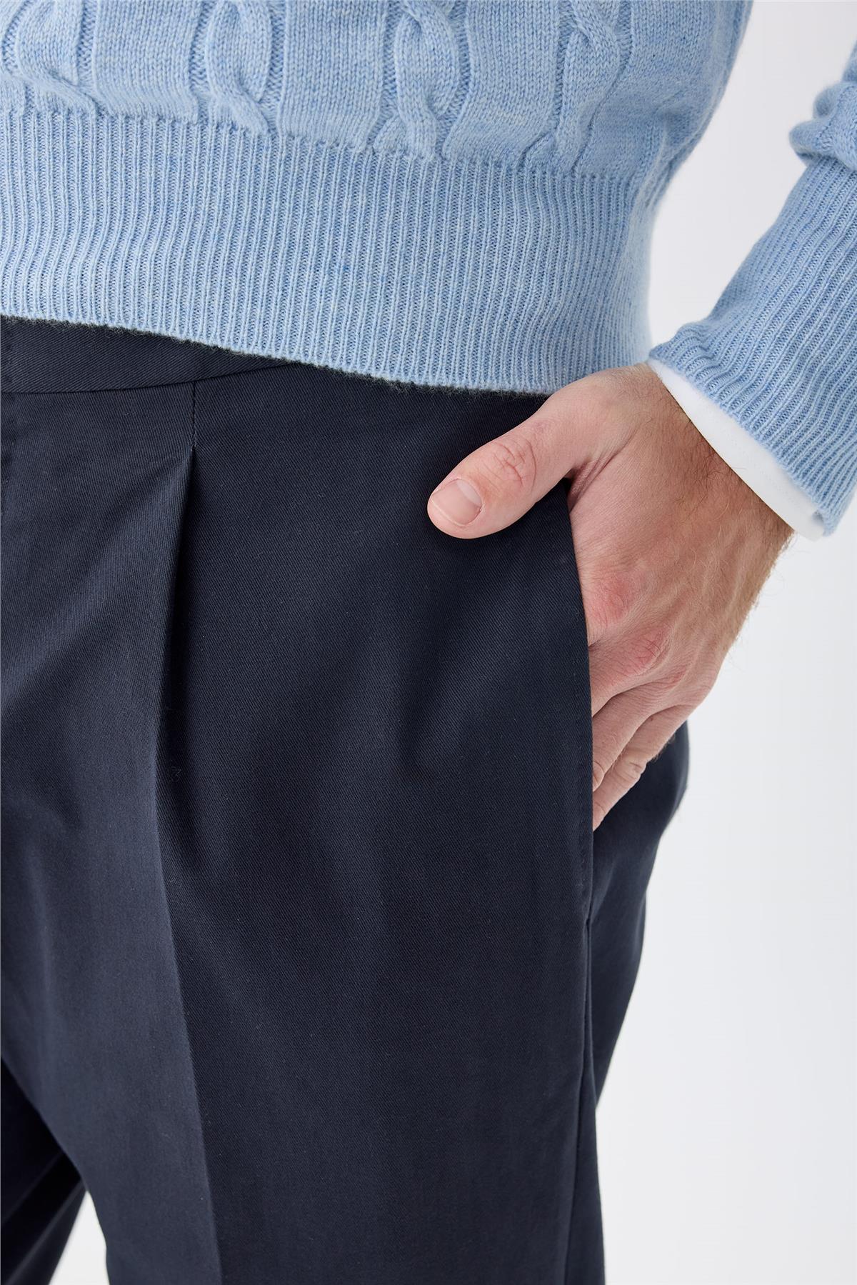 Lacivert Tokalı Pamuk Pantolon