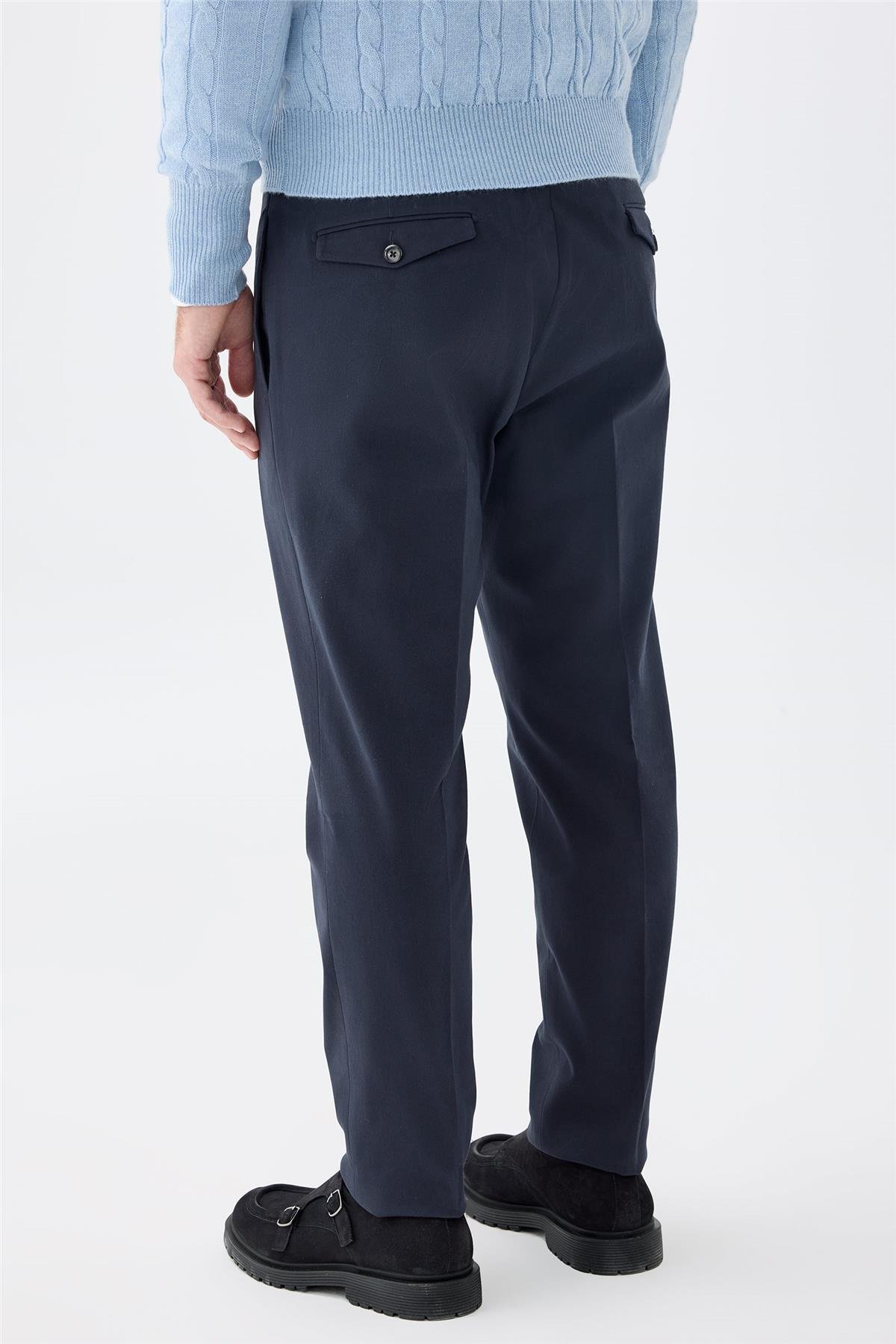 Lacivert Tokalı Pamuk Pantolon