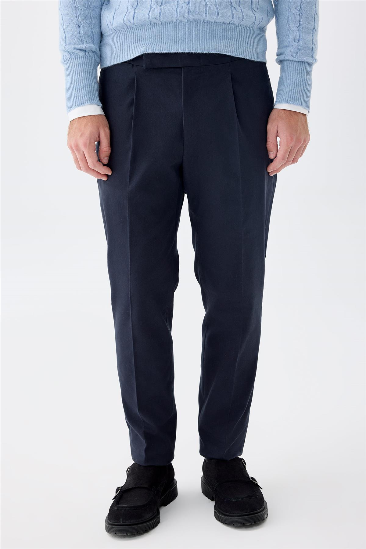 Lacivert Tokalı Pamuk Pantolon