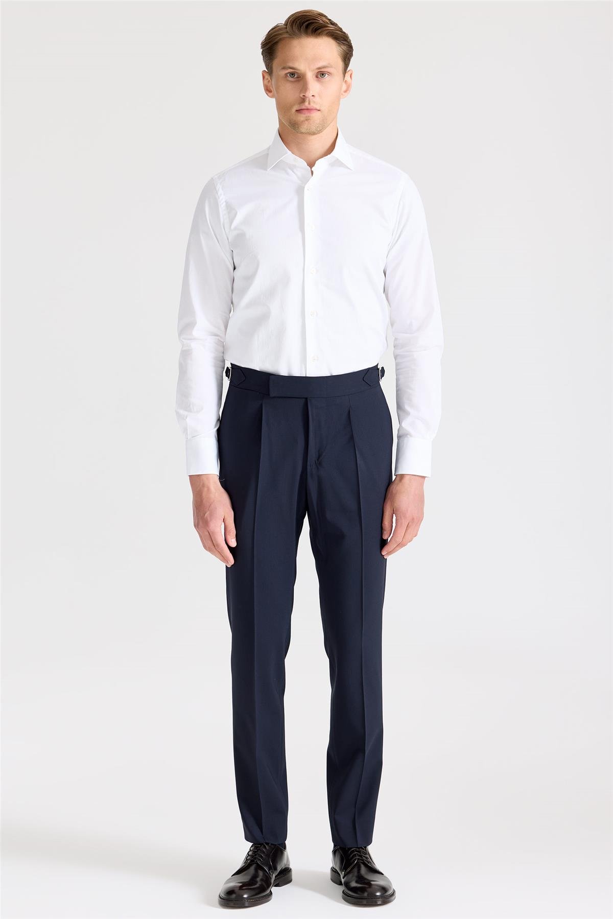 Lacivert Tokalı Yün Pantolon 