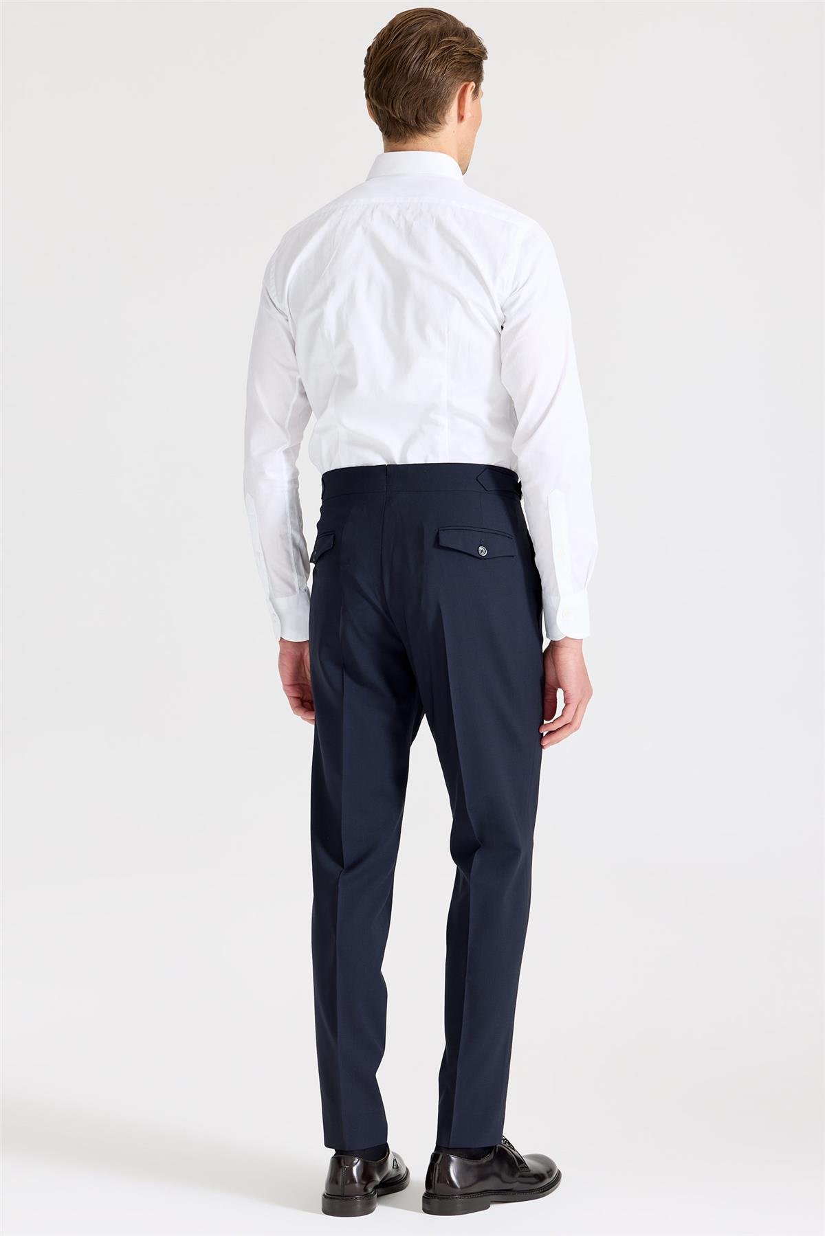 Lacivert Tokalı Yün Pantolon 