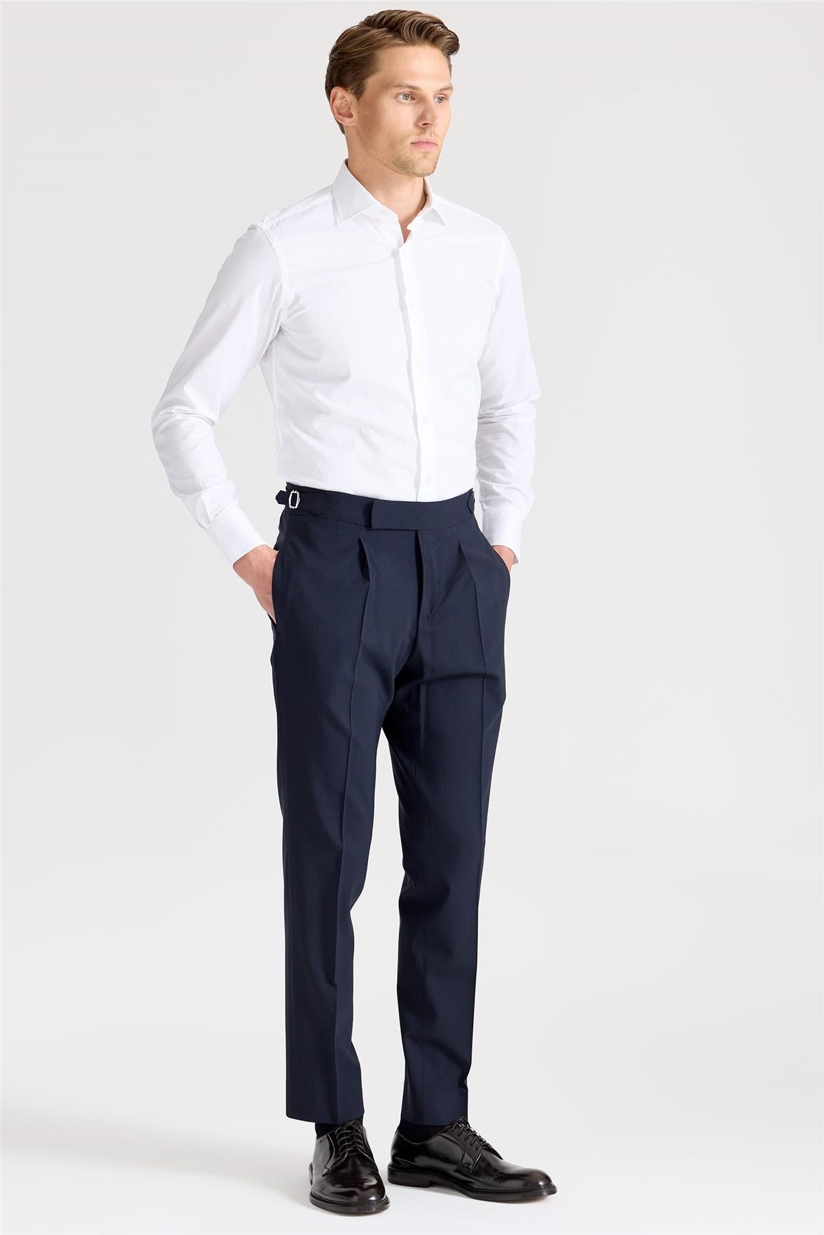 Lacivert Tokalı Yün Pantolon 