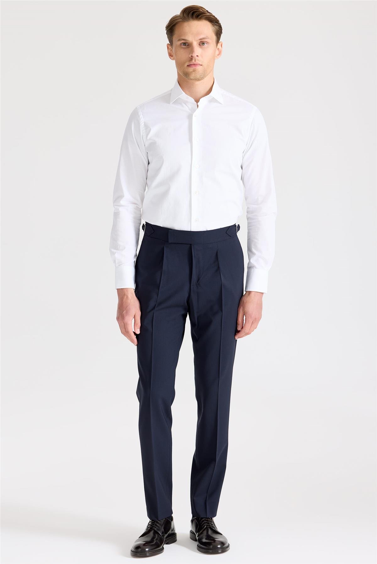 Lacivert Tokalı Yün Pantolon 