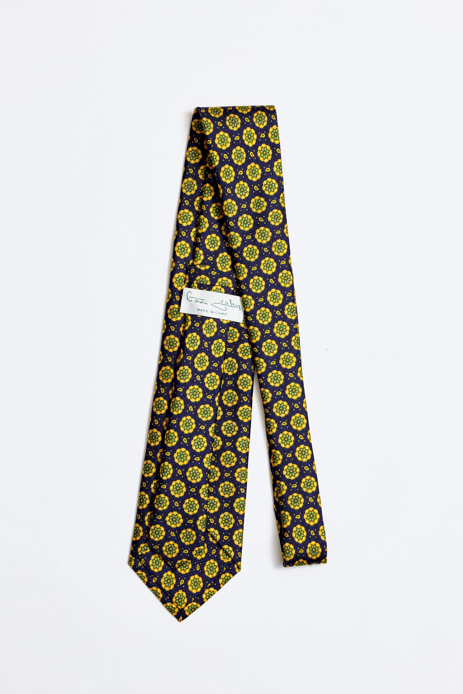 Lacivert Yeşil 5 Fold İpek Kravat