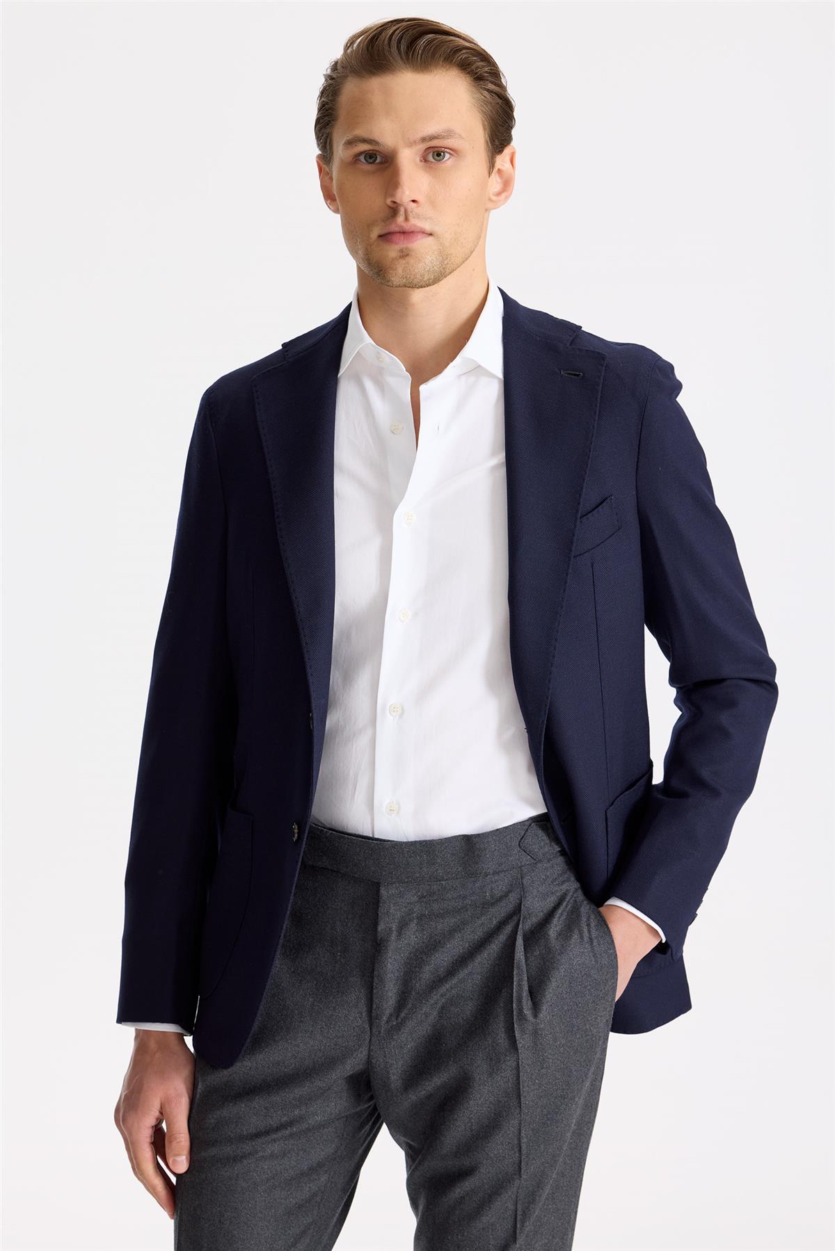 Lacivert Yün Blazer