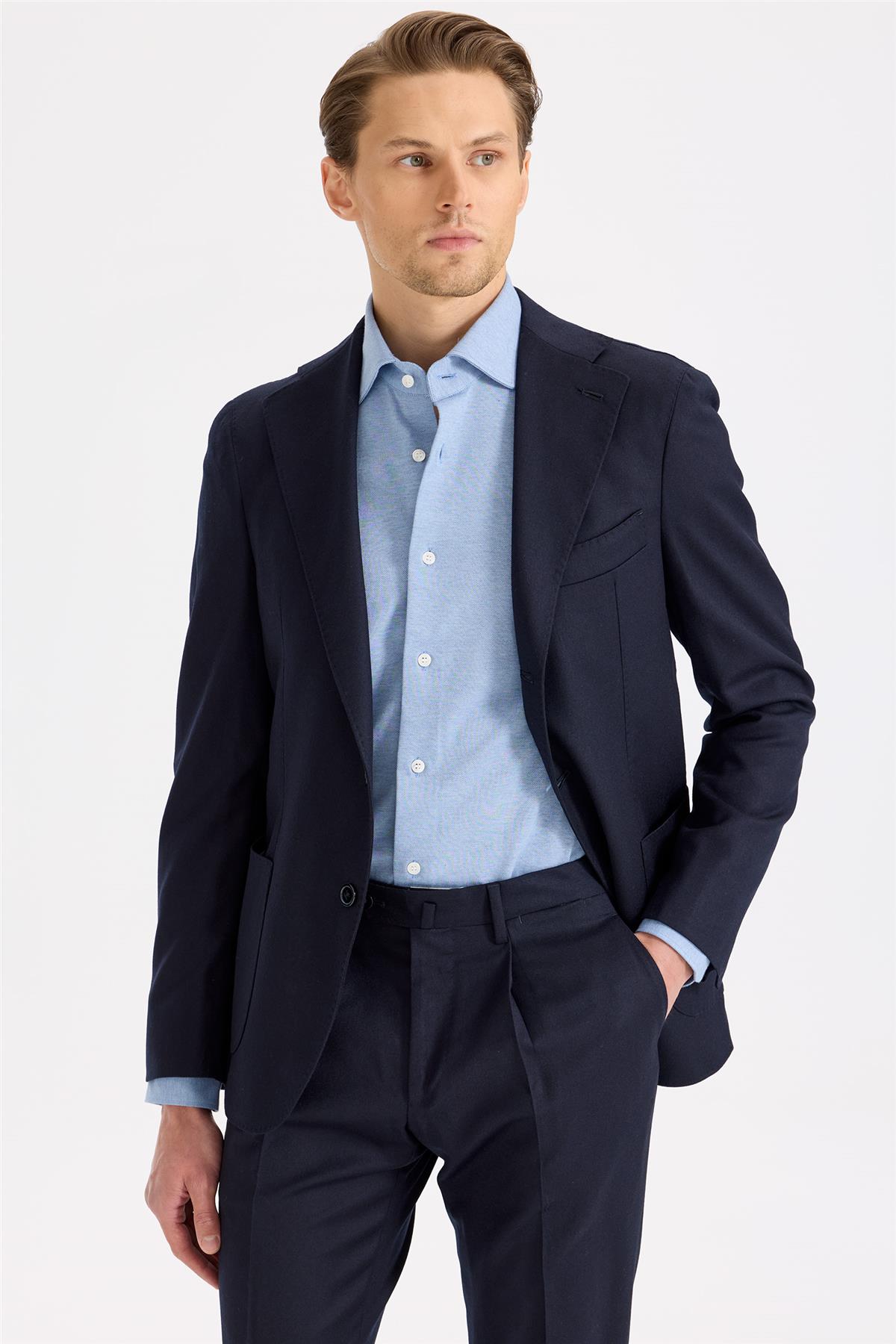 Lacivert Yün Flanel Takım Elbise