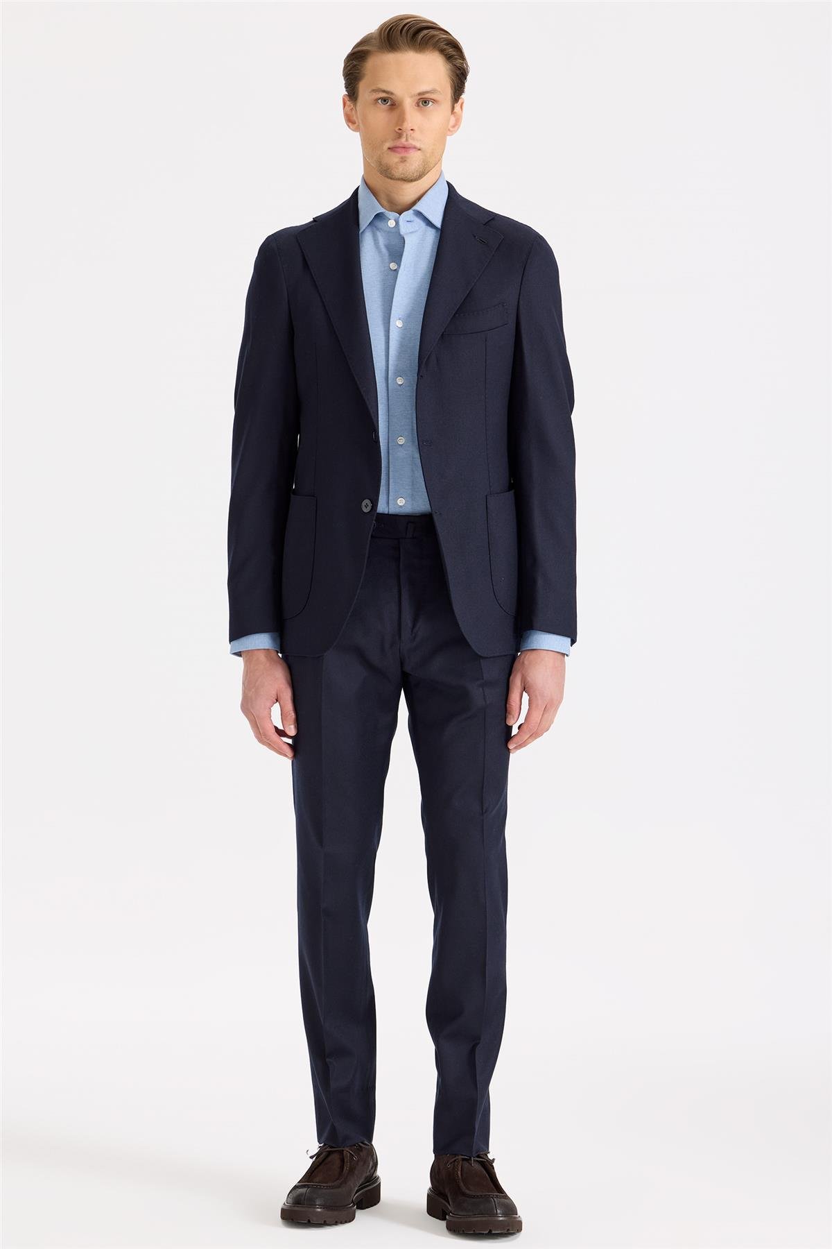 Lacivert Yün Flanel Takım Elbise