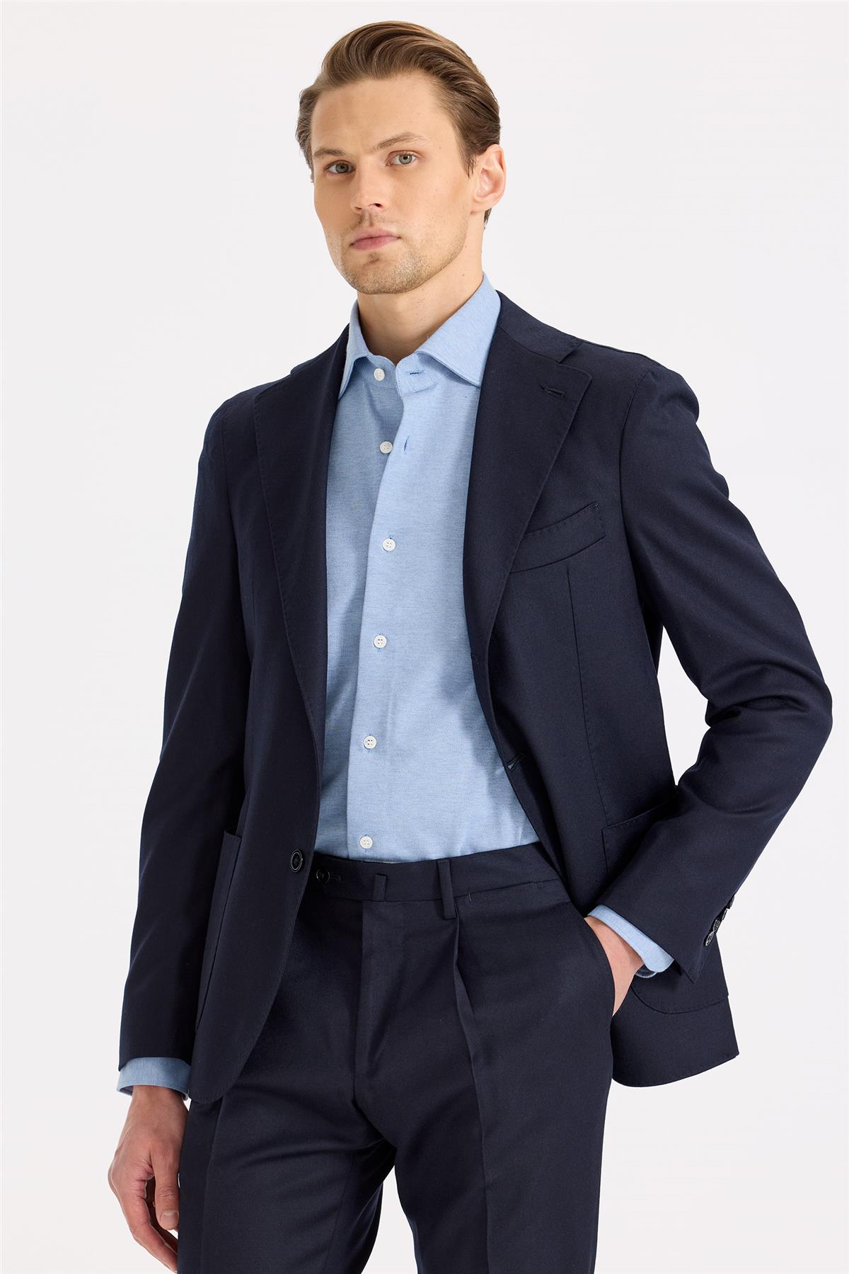 Lacivert Yün Flanel Takım Elbise