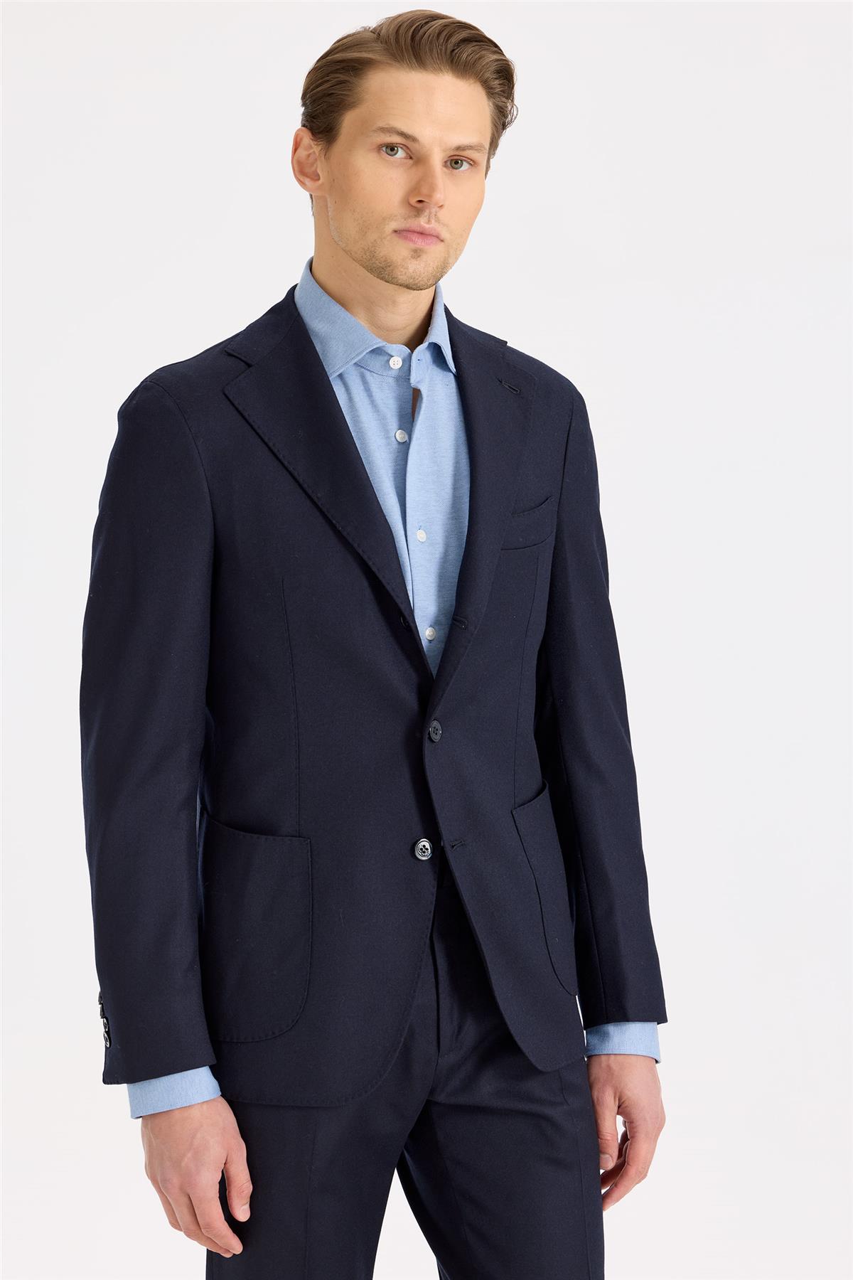 Lacivert Yün Flanel Takım Elbise