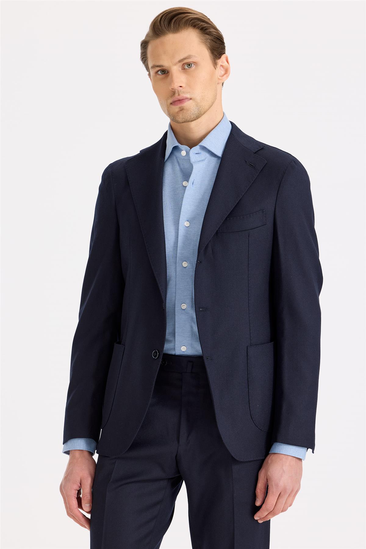 Lacivert Yün Flanel Takım Elbise