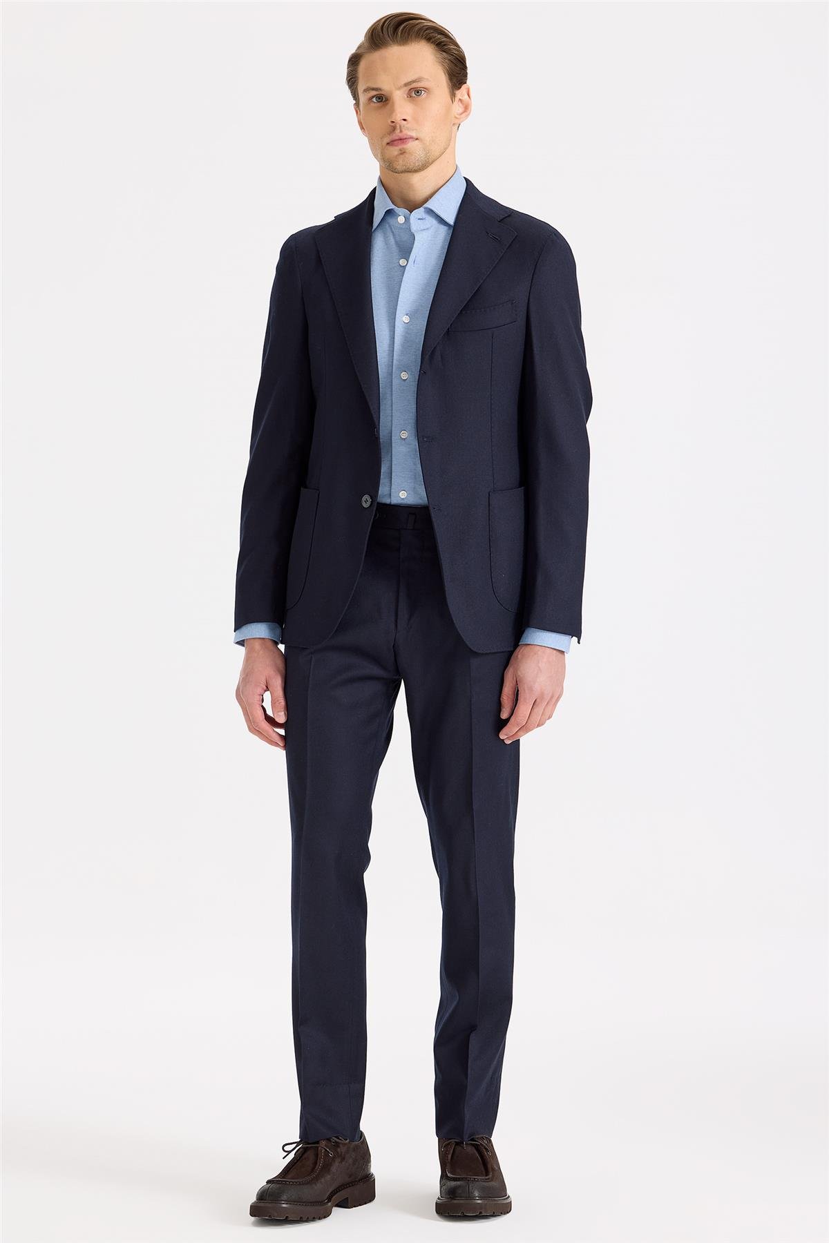 Lacivert Yün Flanel Takım Elbise