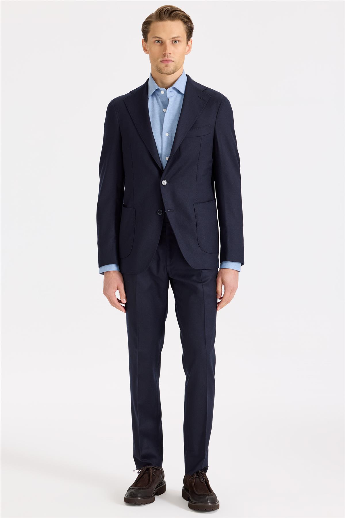 Lacivert Yün Flanel Takım Elbise