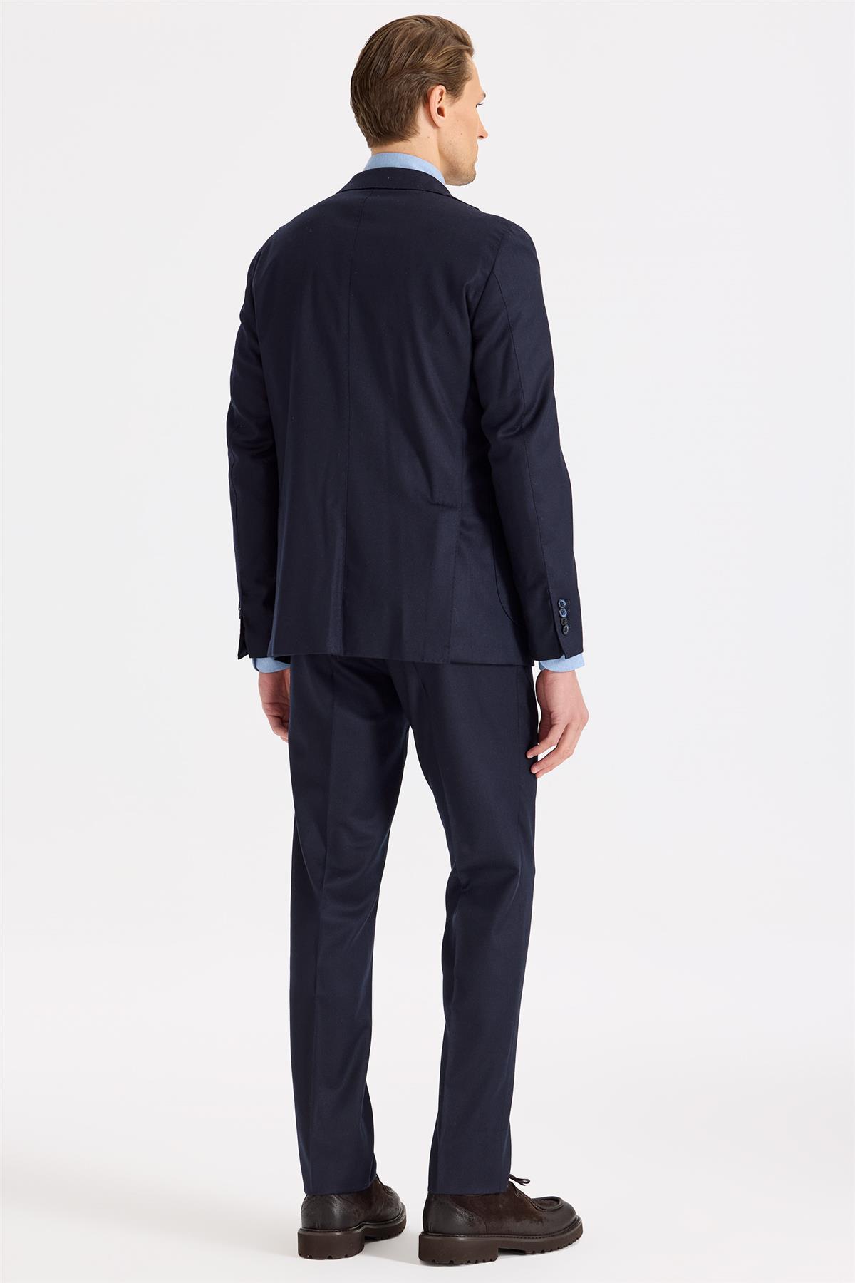 Lacivert Yün Flanel Takım Elbise