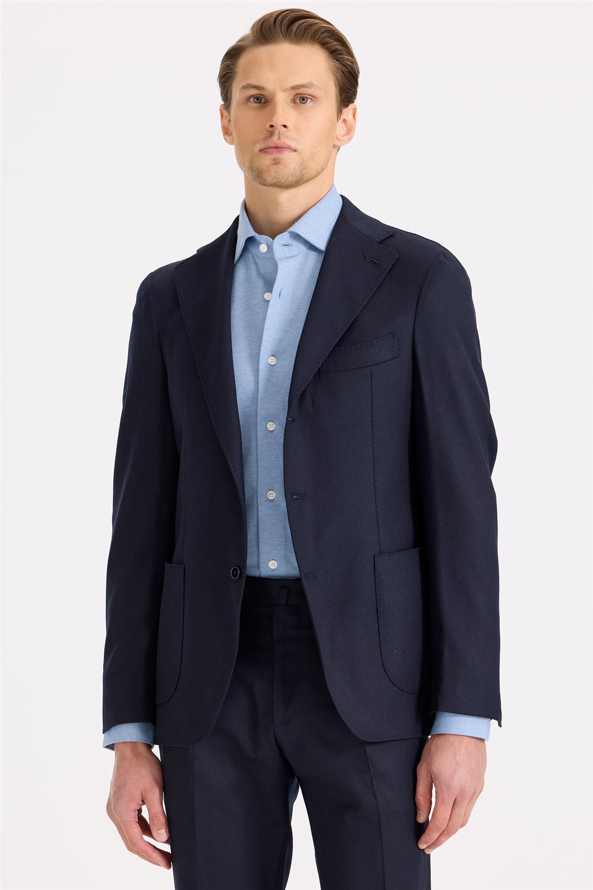 Lacivert Yün Flanel Takım Elbise