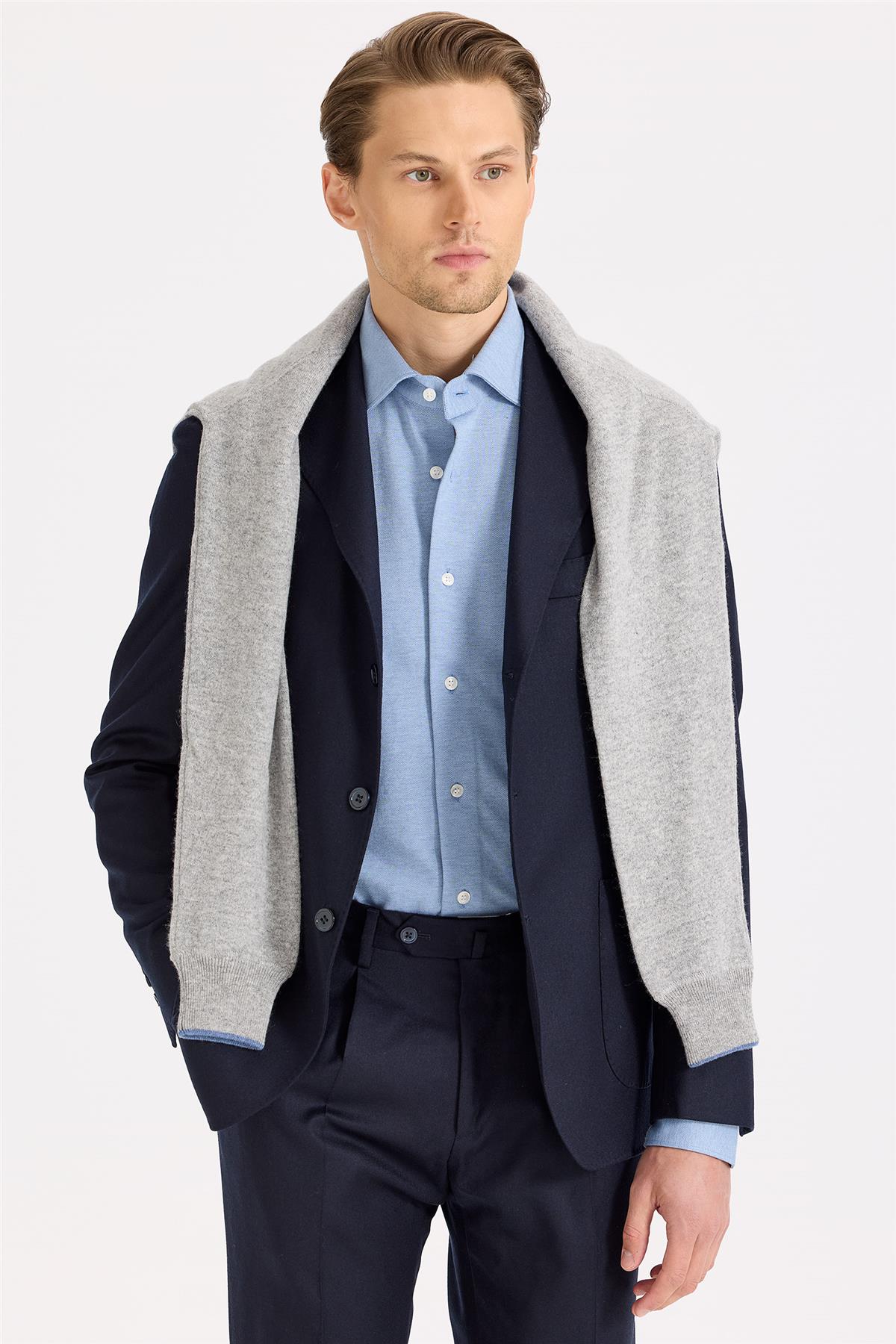 Lacivert Yün Flanel Takım Elbise