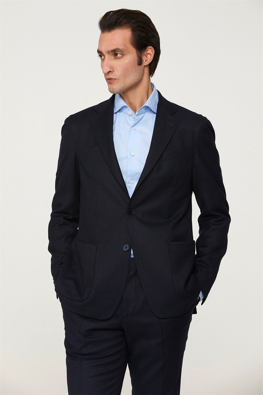 Lacivert Yün Flannel Erkek Takım Elbise