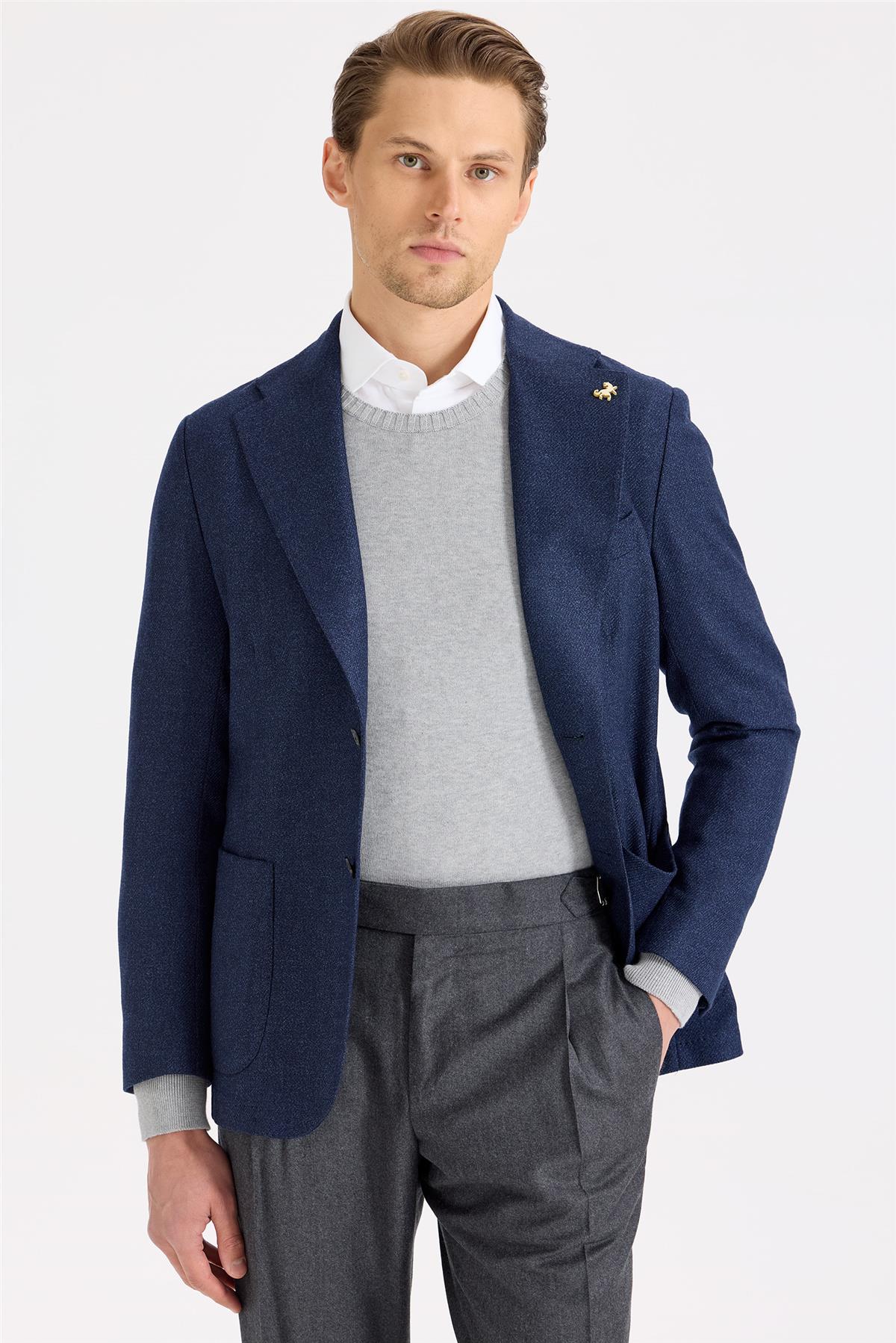 Lacivert Yün İpek Ceket