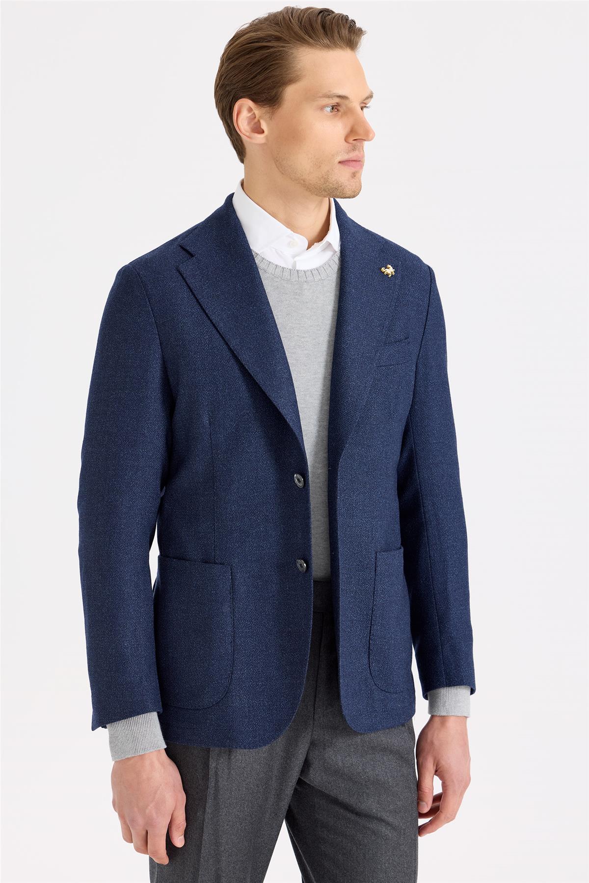 Lacivert Yün İpek Ceket