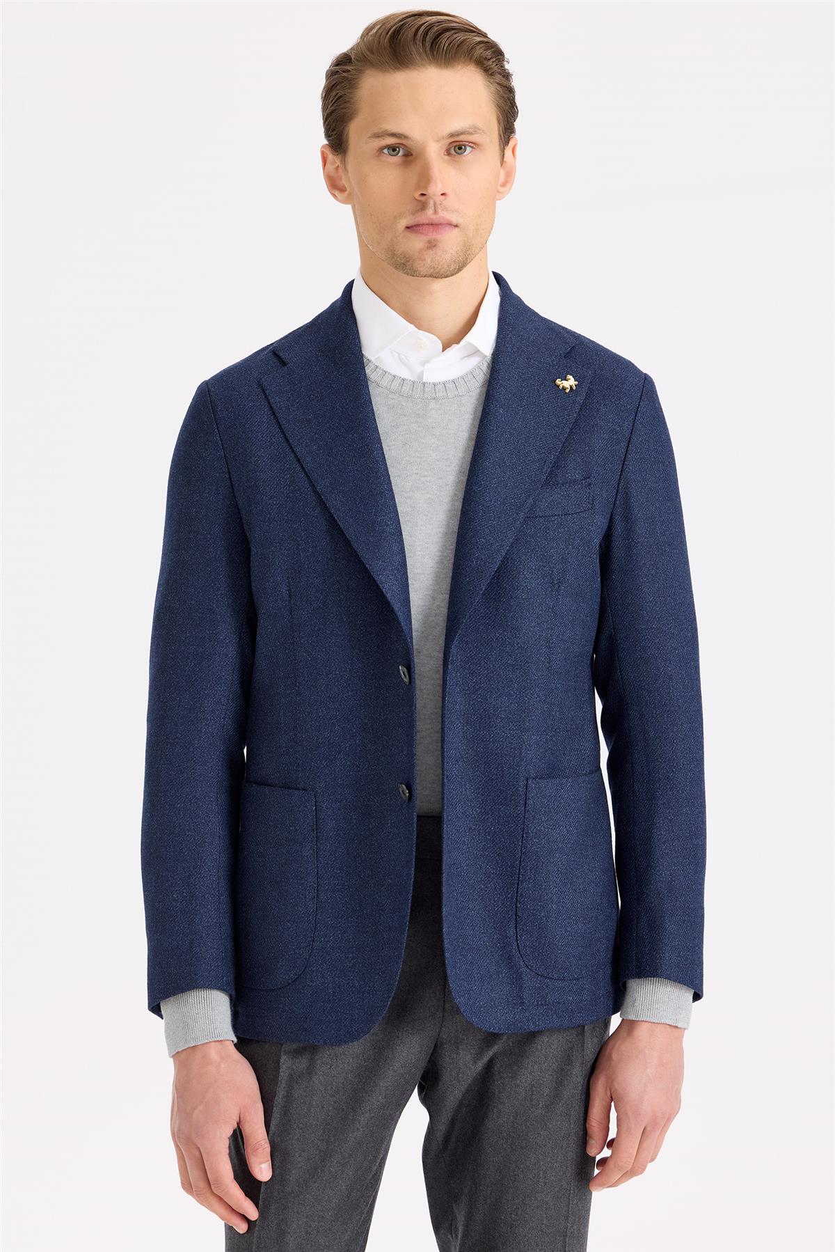 Lacivert Yün İpek Ceket