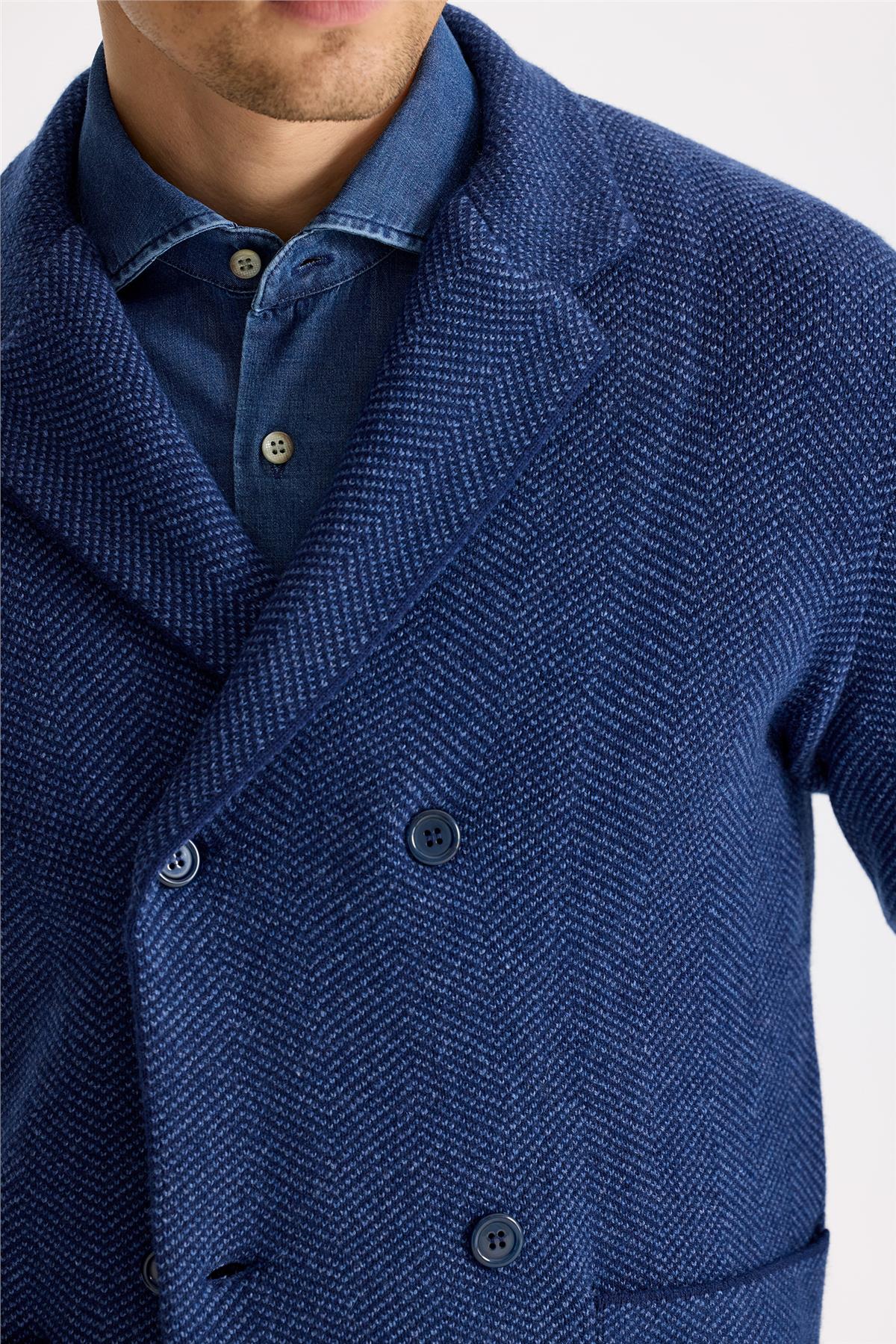 Lacivert Yün İpek Kaşmir Triko Ceket