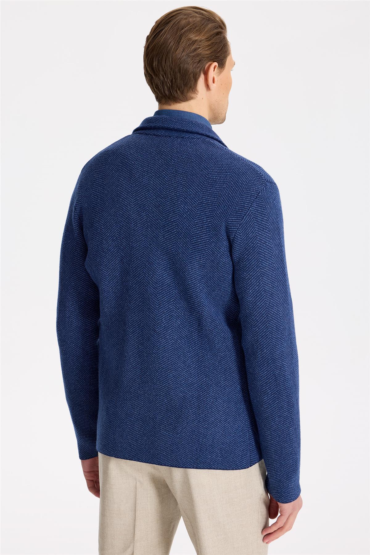 Lacivert Yün İpek Kaşmir Triko Ceket