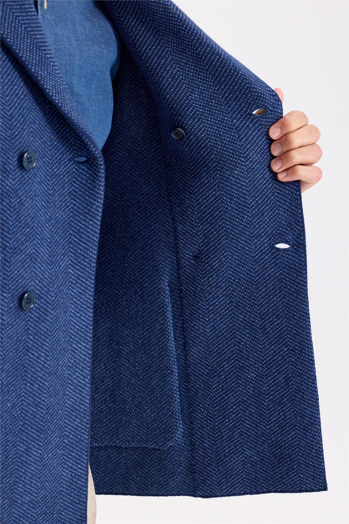 Lacivert Yün İpek Kaşmir Triko Ceket