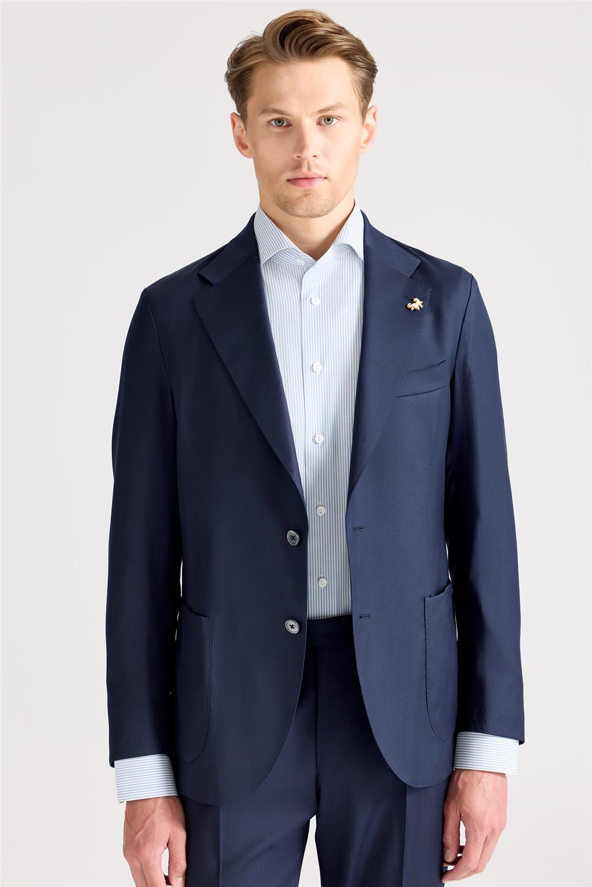 Lacivert Yün İpek Takım Elbise