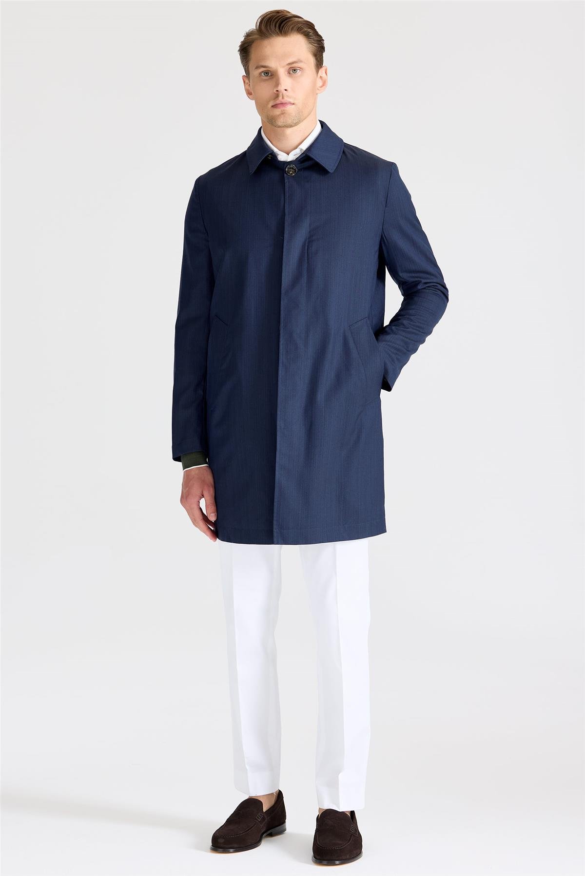 Lacivert Yün İpek Yağmurluk