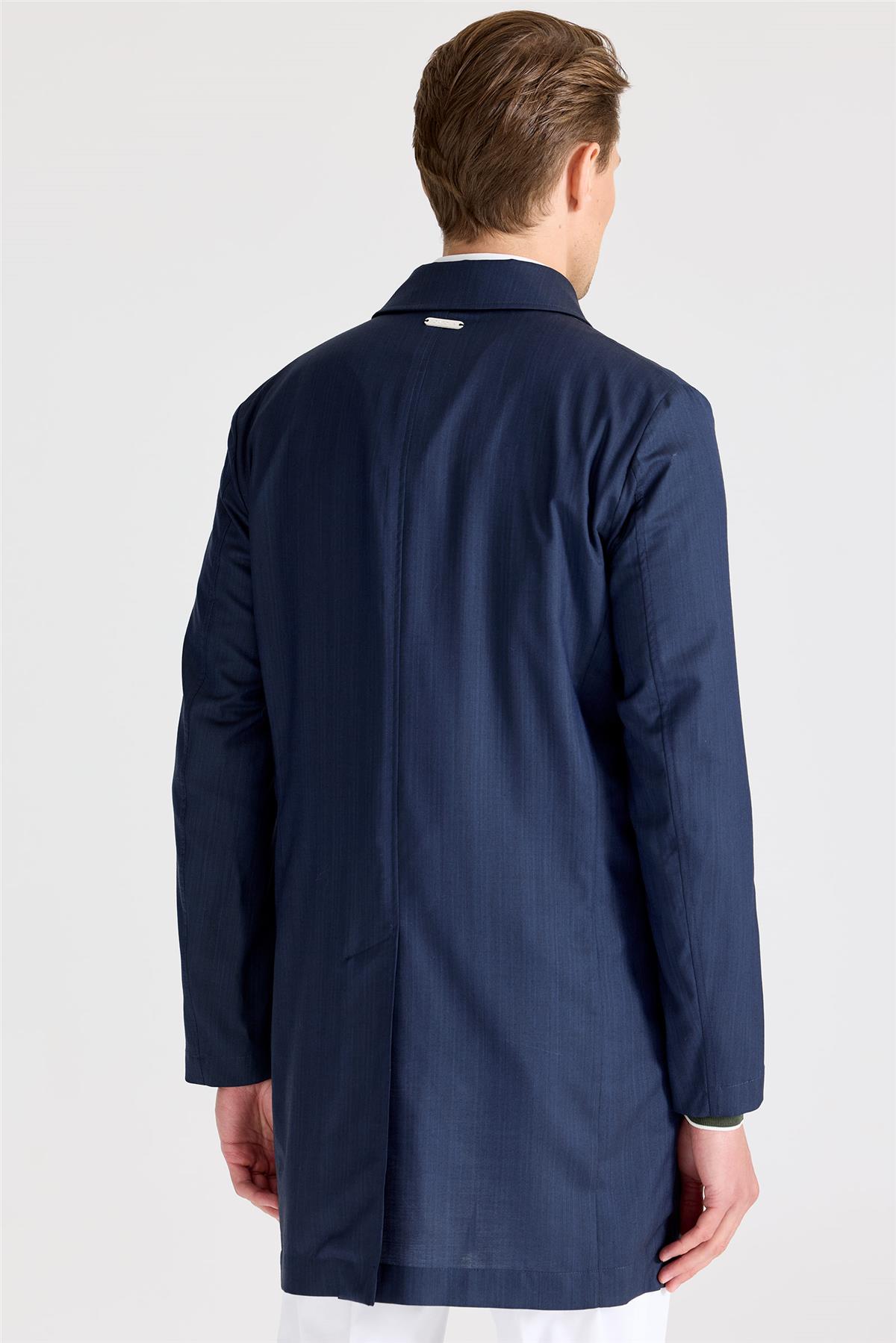 Lacivert Yün İpek Yağmurluk