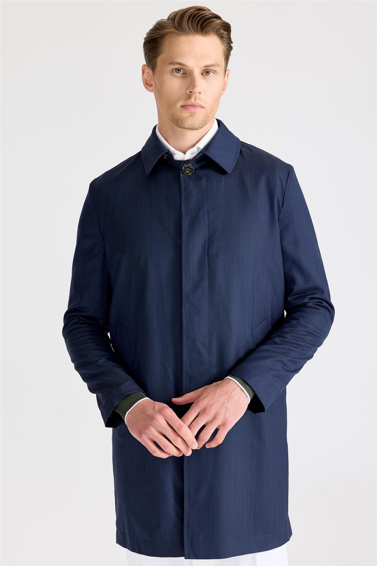 Lacivert Yün İpek Yağmurluk