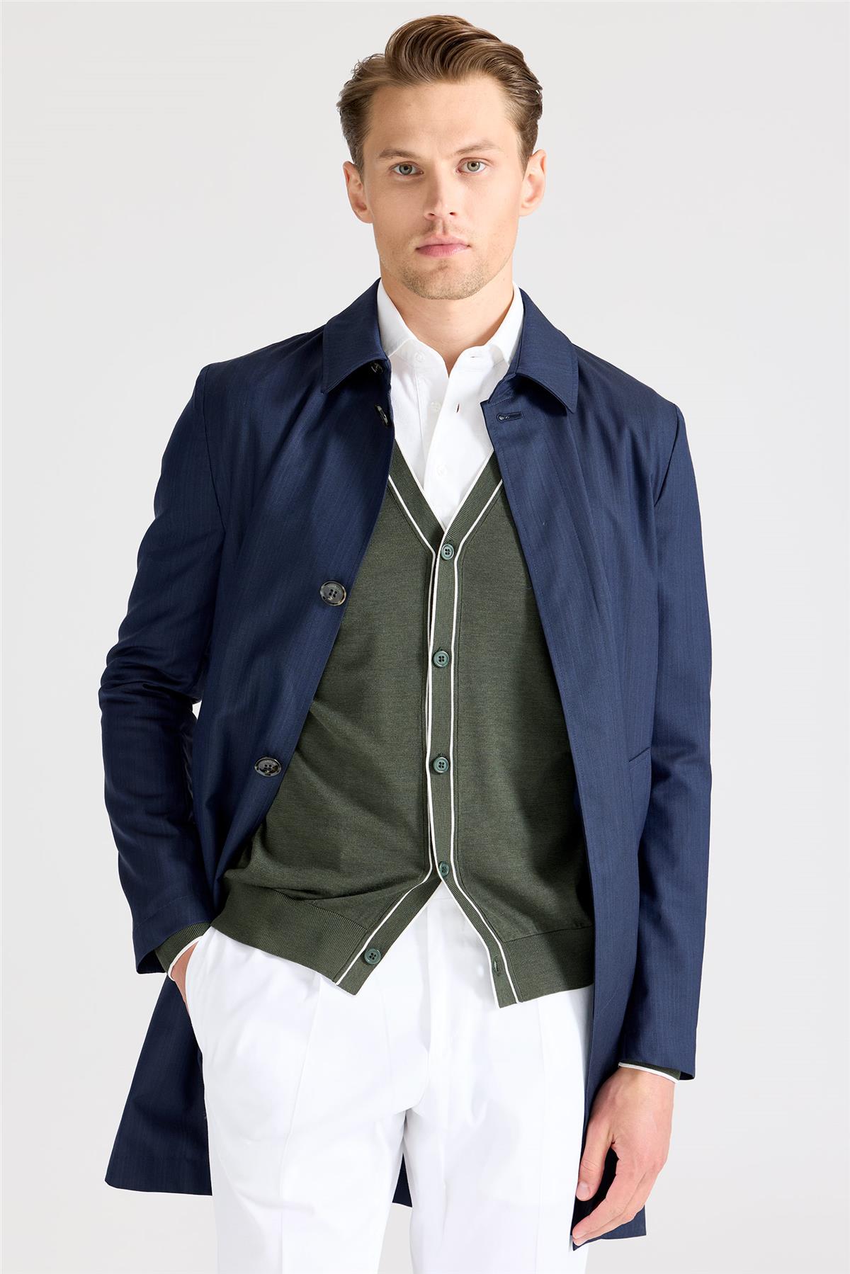 Lacivert Yün İpek Yağmurluk