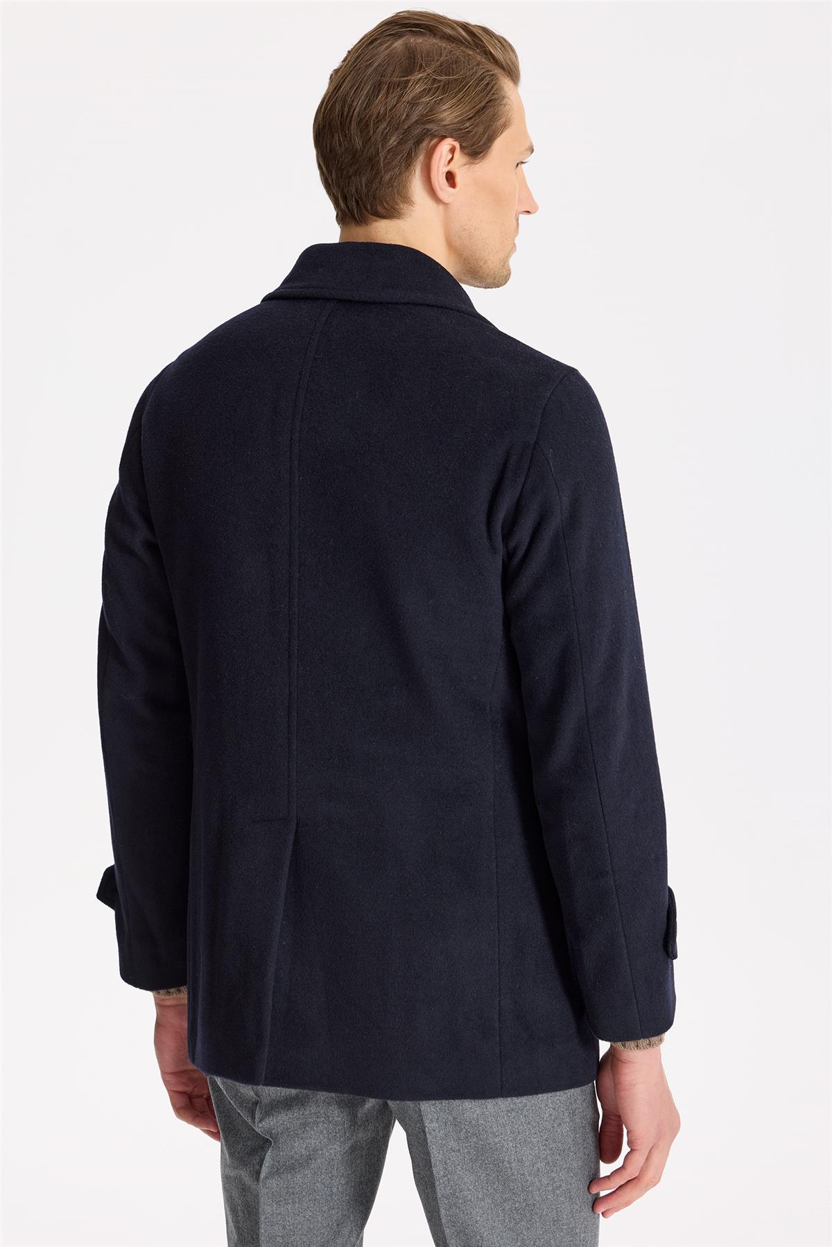 Lacivert Yün Kaşmir Peacoat