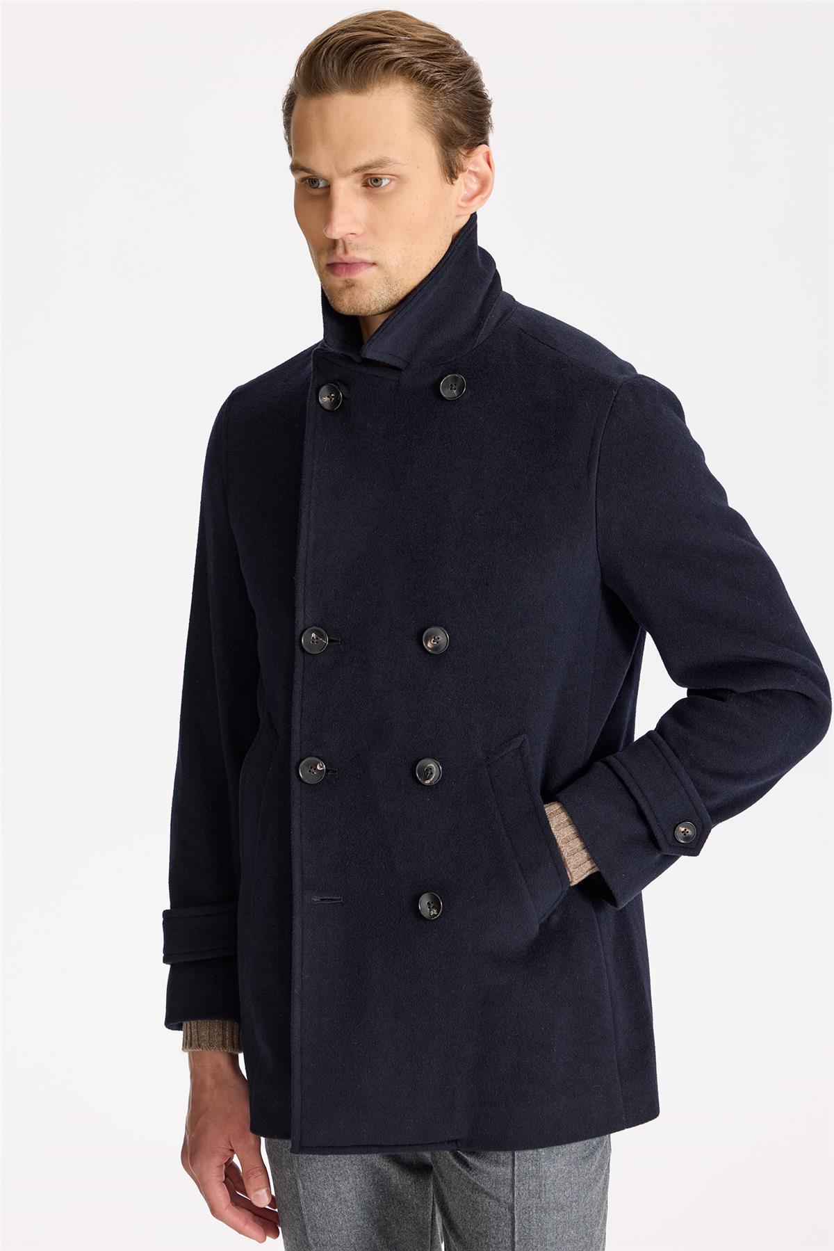 Lacivert Yün Kaşmir Peacoat