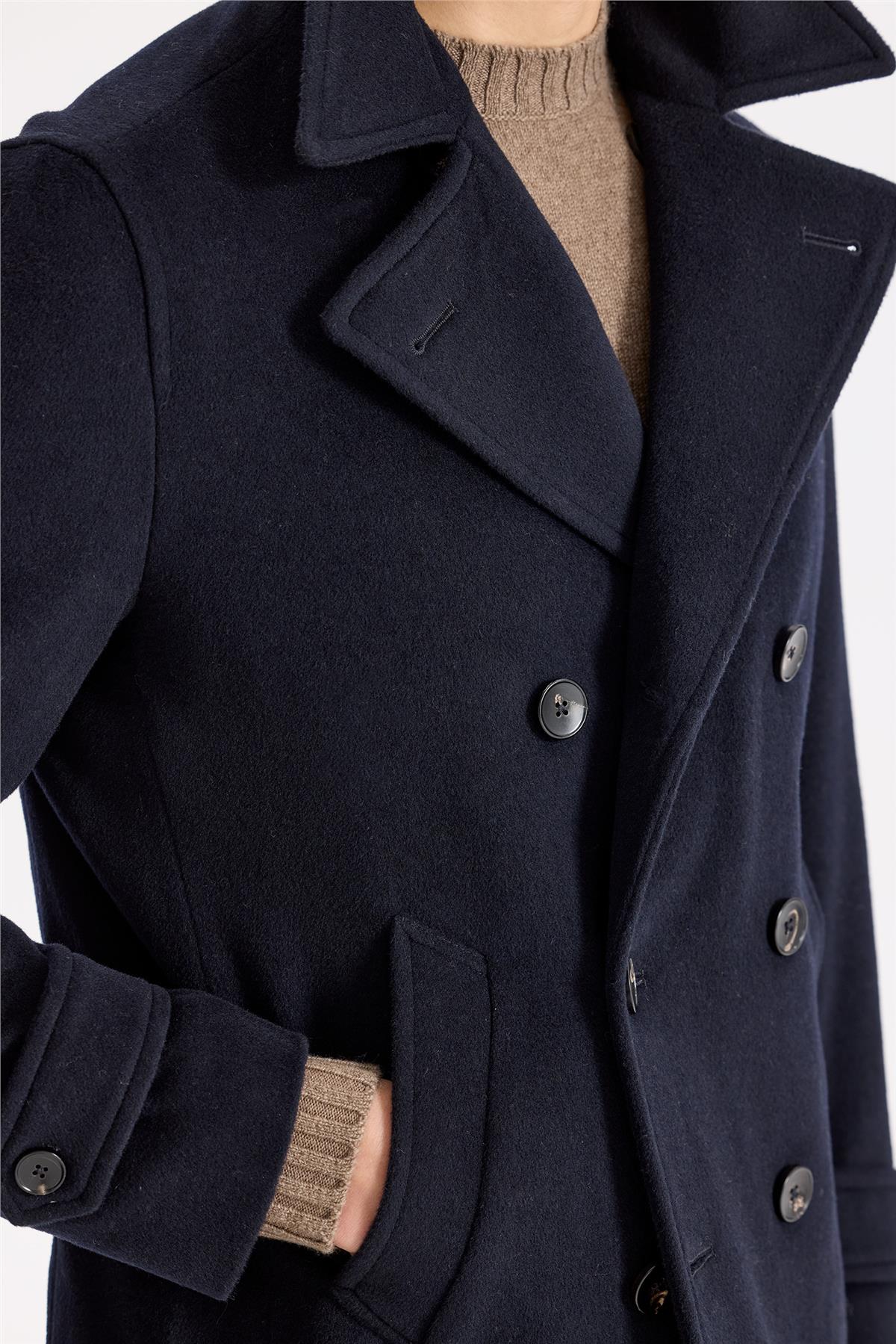 Lacivert Yün Kaşmir Peacoat