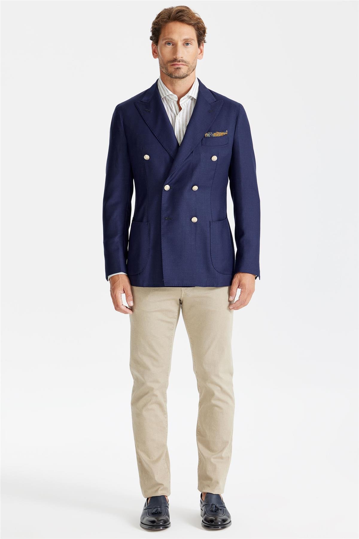 Lacivert Yün Kruvaze Blazer