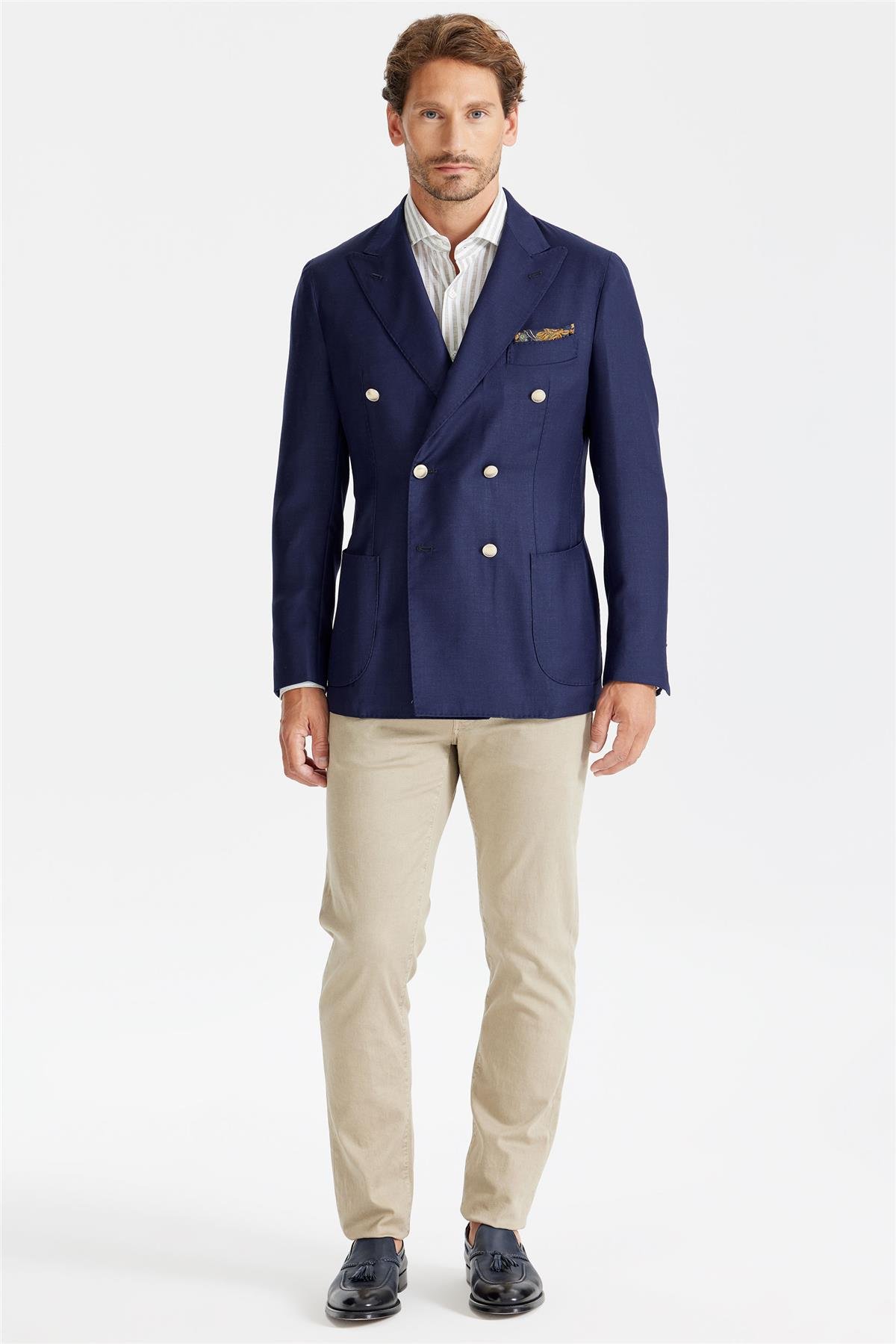 Lacivert Yün Kruvaze Blazer