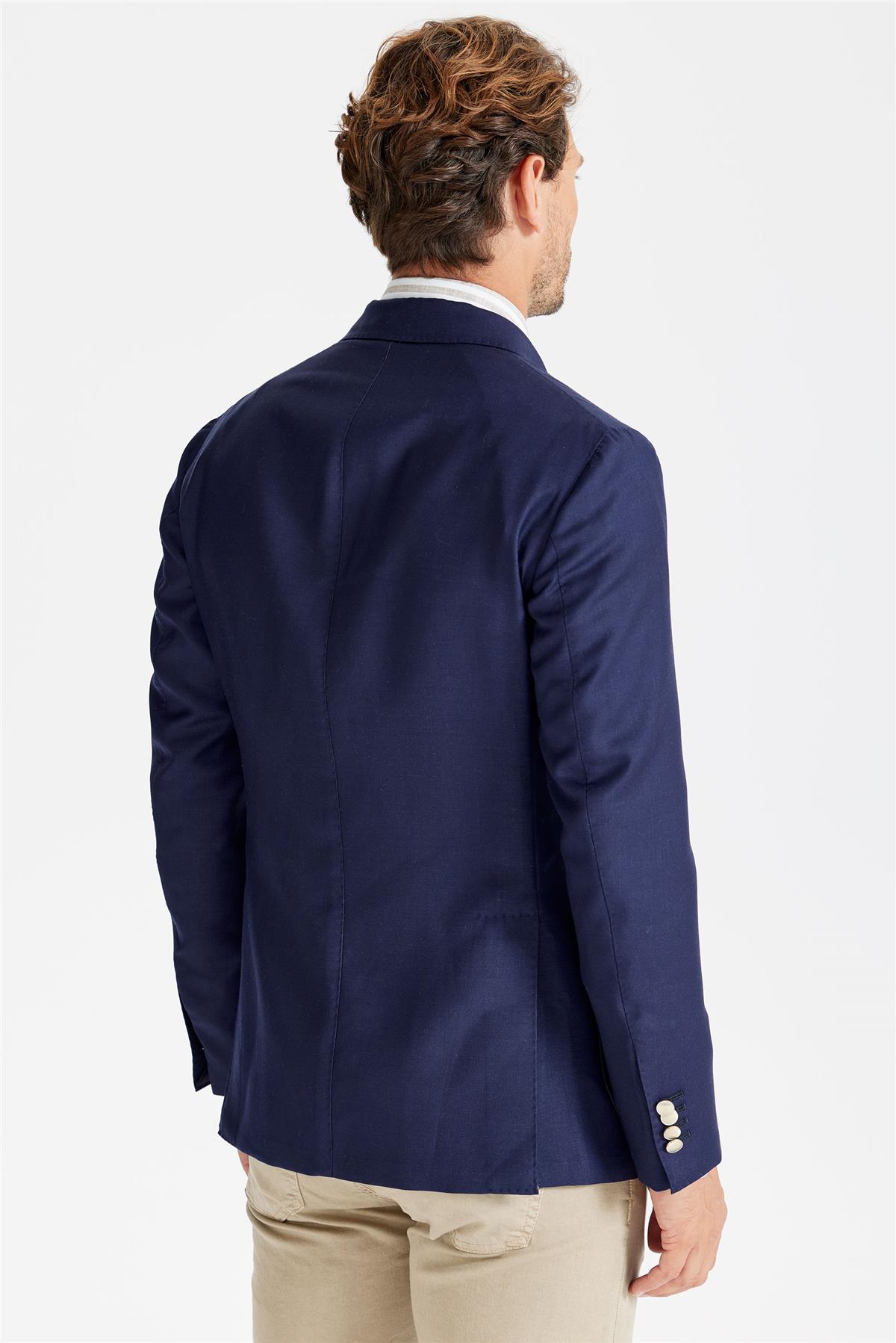Lacivert Yün Kruvaze Blazer