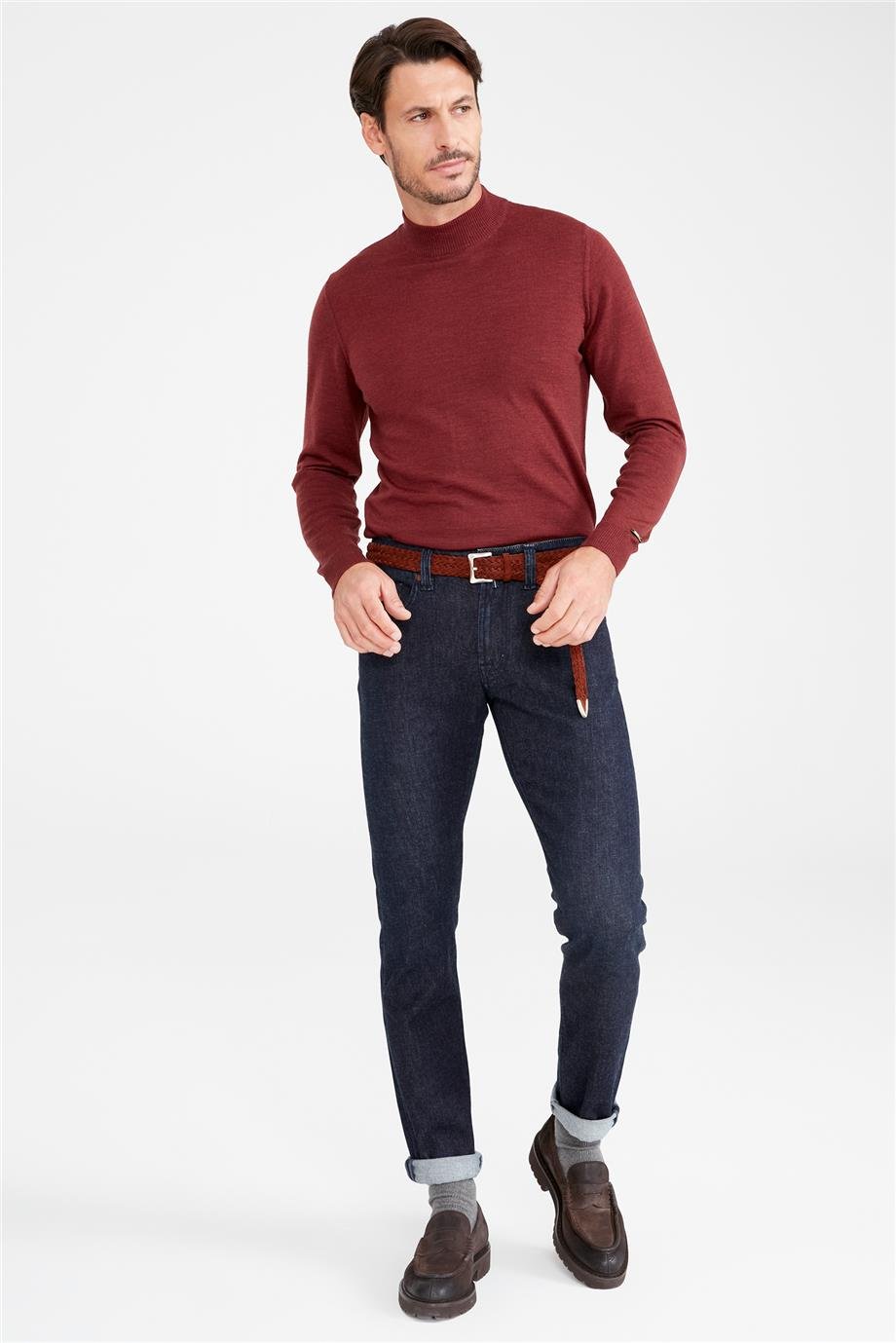 Lacivert Yün Pamuk Denim Pantolon