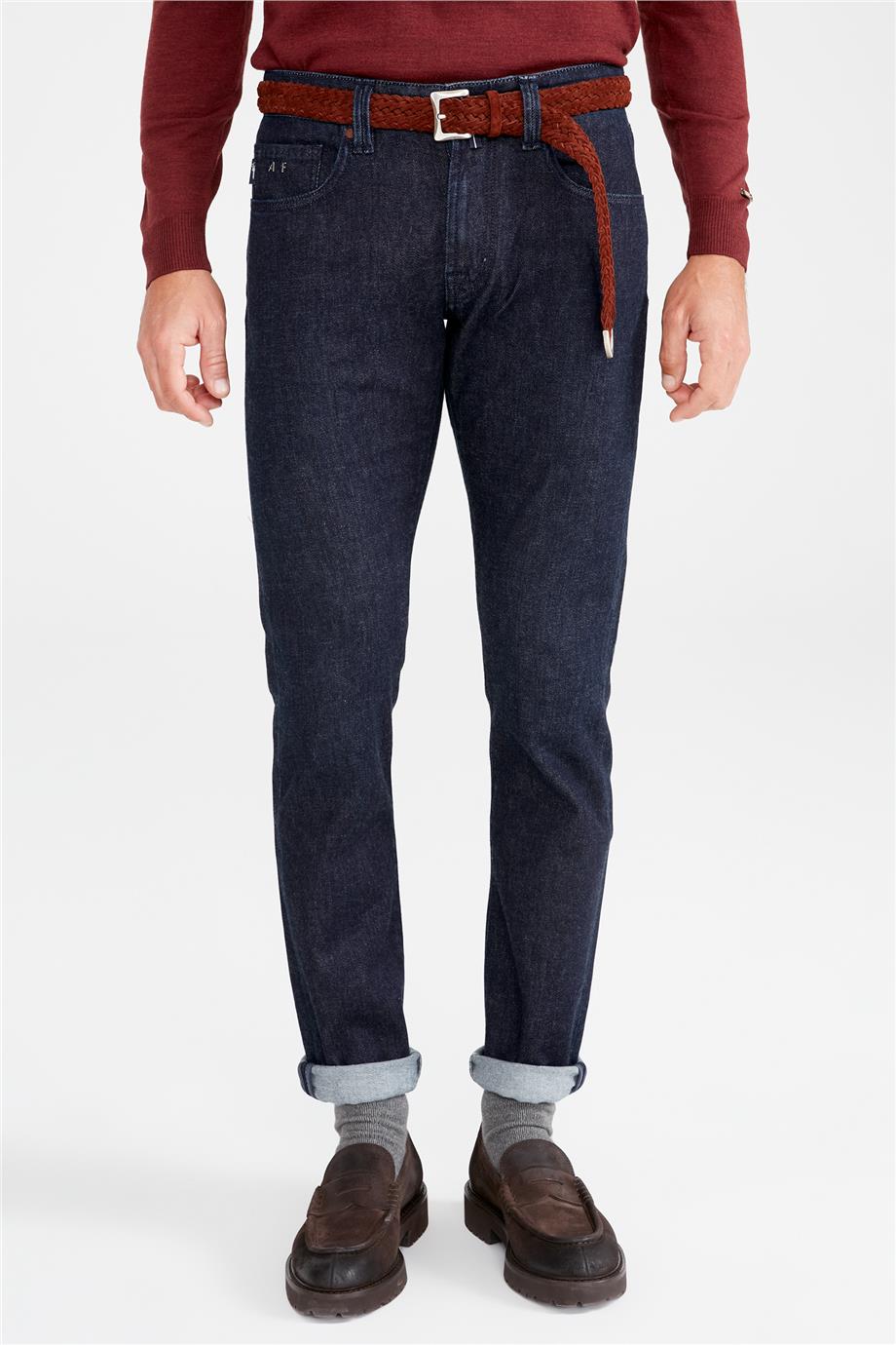 Lacivert Yün Pamuk Denim Pantolon